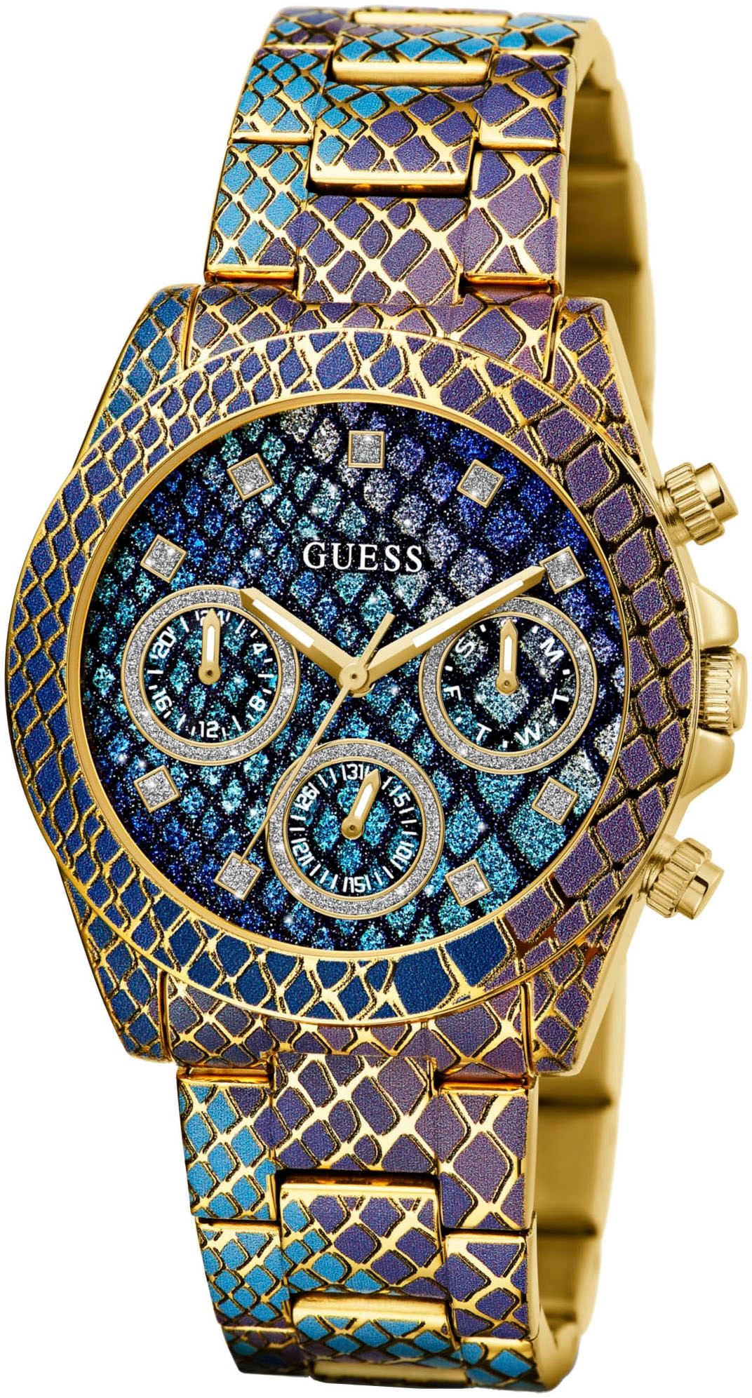 Guess Multifunktionsuhr »SERPENTINA«, Quarzuhr, Armbanduhr, Damenuhr, Datum, 12/24-Std.-Anzeige