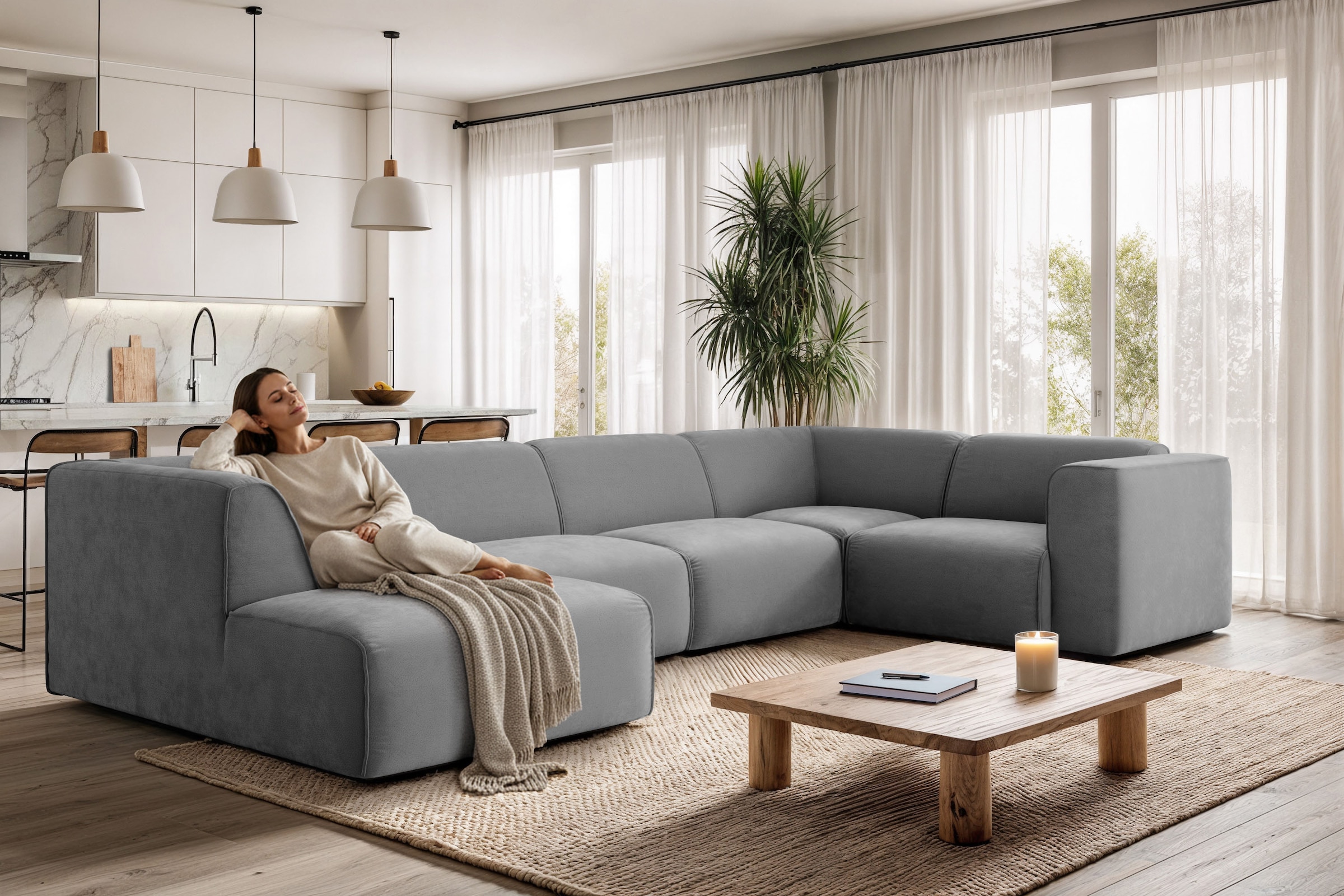 OTTO home Wohnlandschaft "Merid U-Form, B: 367 cm" als Modul oder separat v günstig online kaufen