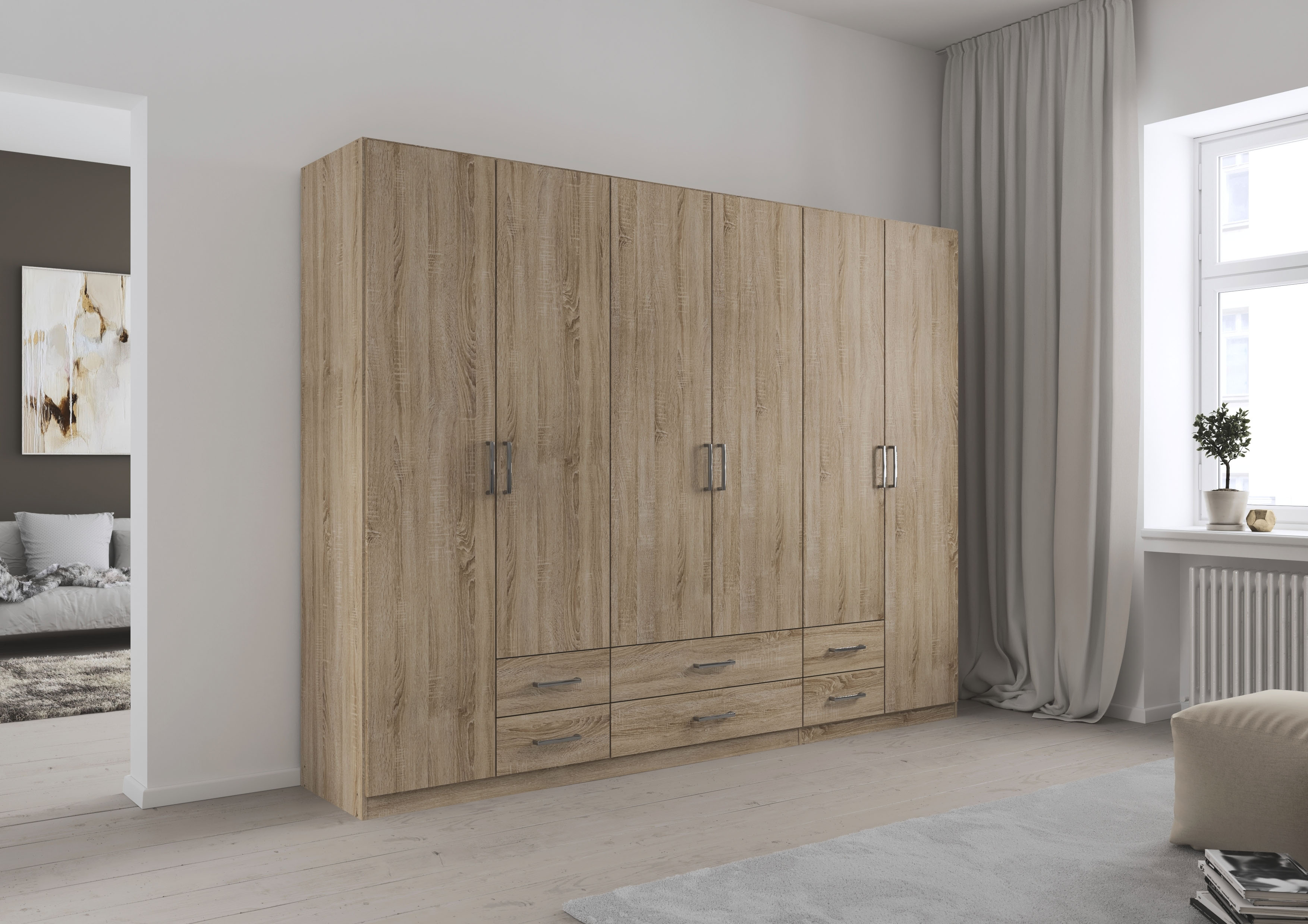 rauch Drehtürenschrank "Kleiderschrank Garderobe GAMMA Breiten 271 cm" in 3 Ausstattungen BASIC/CLASSIC/PREMIUM (inkl. SOFT-CLOSE-Funktion), mit Schubladen, verschiedene Griff-Varianten TOPSELLER MADE IN GERMANY