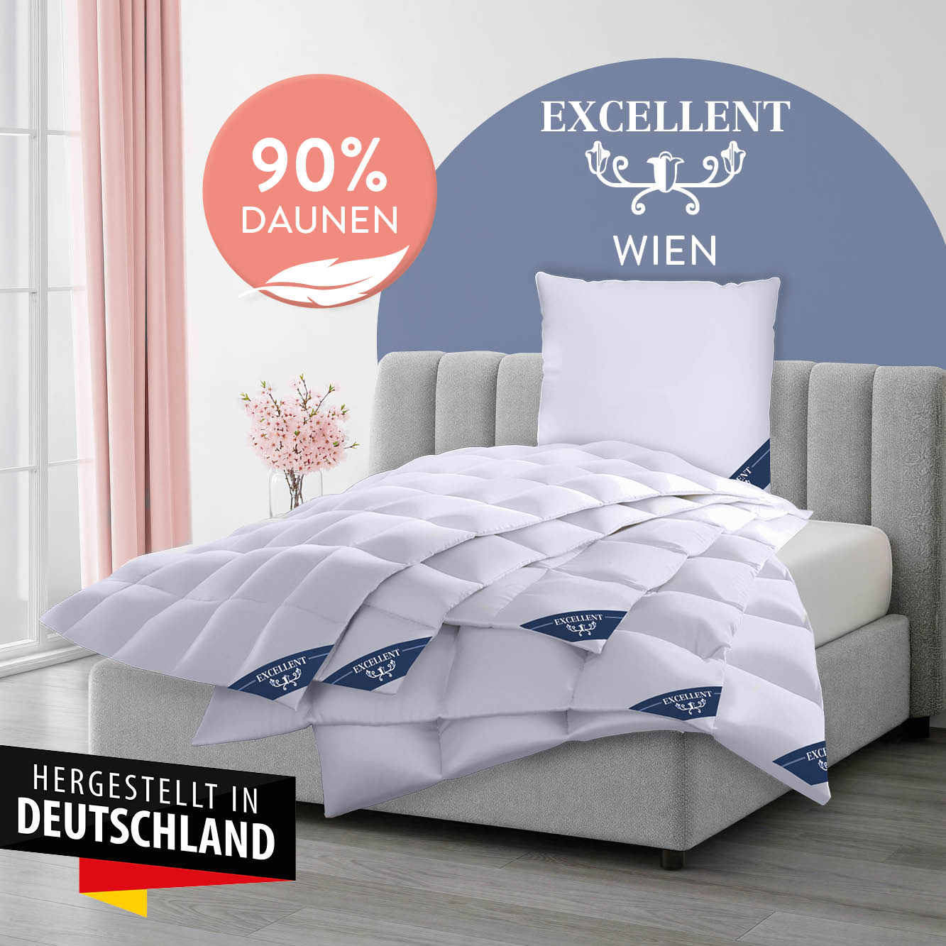 Excellent Daunenbettdecke "Wien, Bettdecken für Sommer und Winter, Decke" normal Füllung 90Daunen10Federn 1 Stk. tlg. Bettdecke 135x200 cm, made in Germany, allergiker geeignet (Hausstaub)