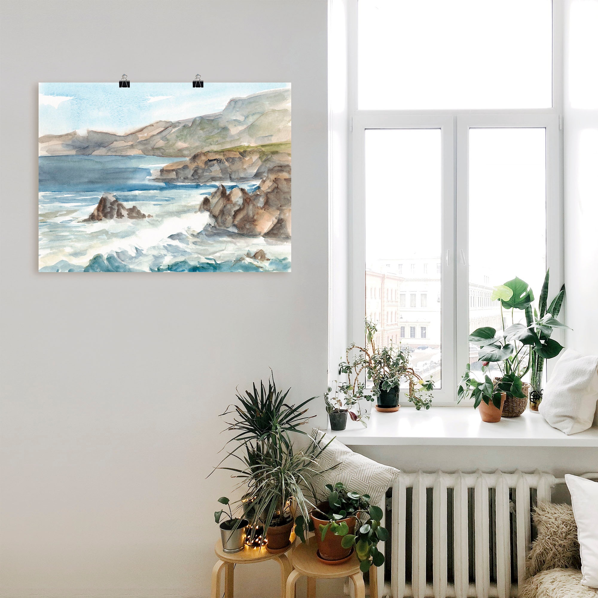 Artland Leinwandbild »Wasserfarben Küste II«, Küste, (1 St.), auf Keilrahmen gespannt