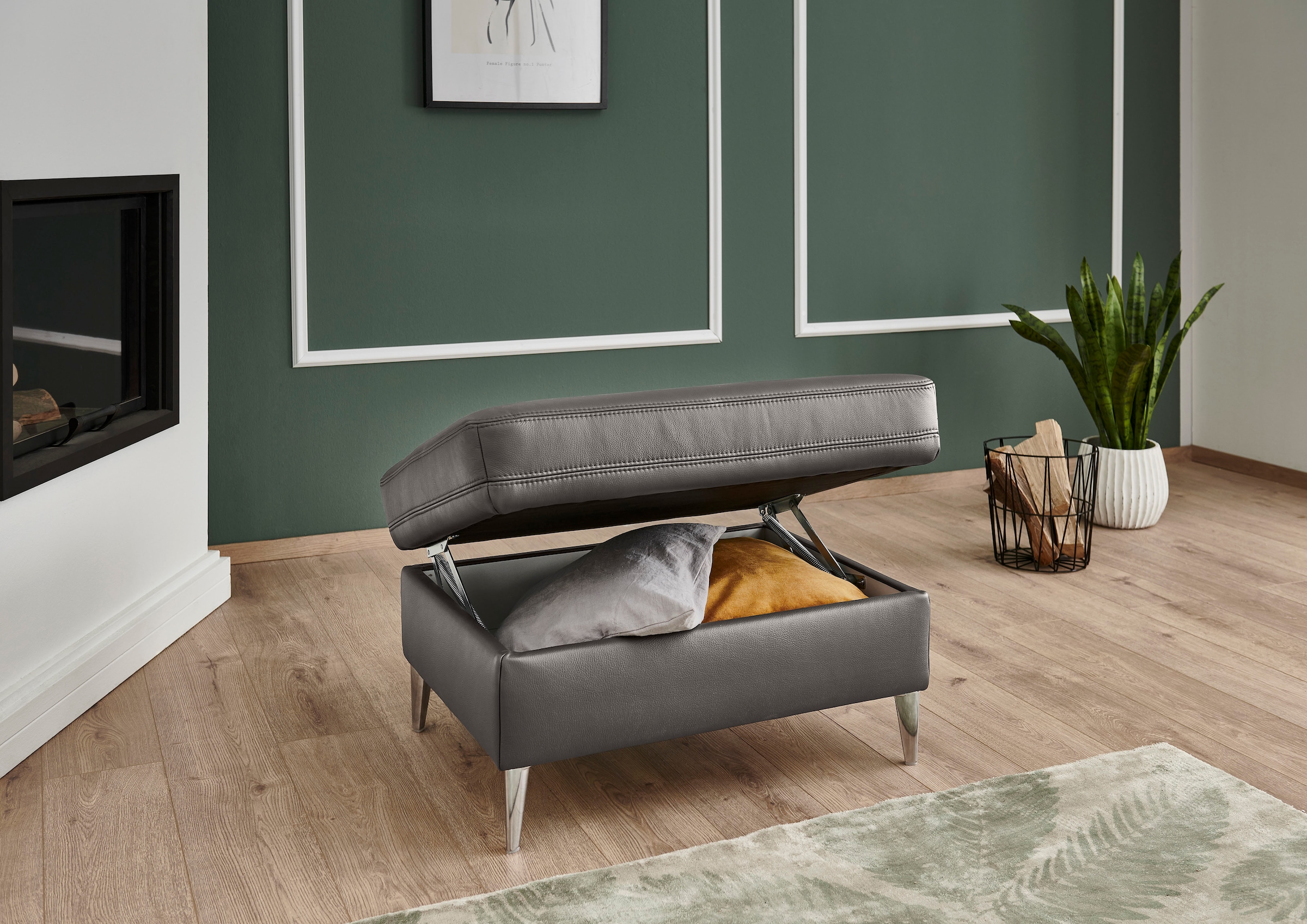 Die PlanBar Hocker »PN-EM23187«, (Set), Aufklappbar mit Stauraum, hochwertiges Glattleder