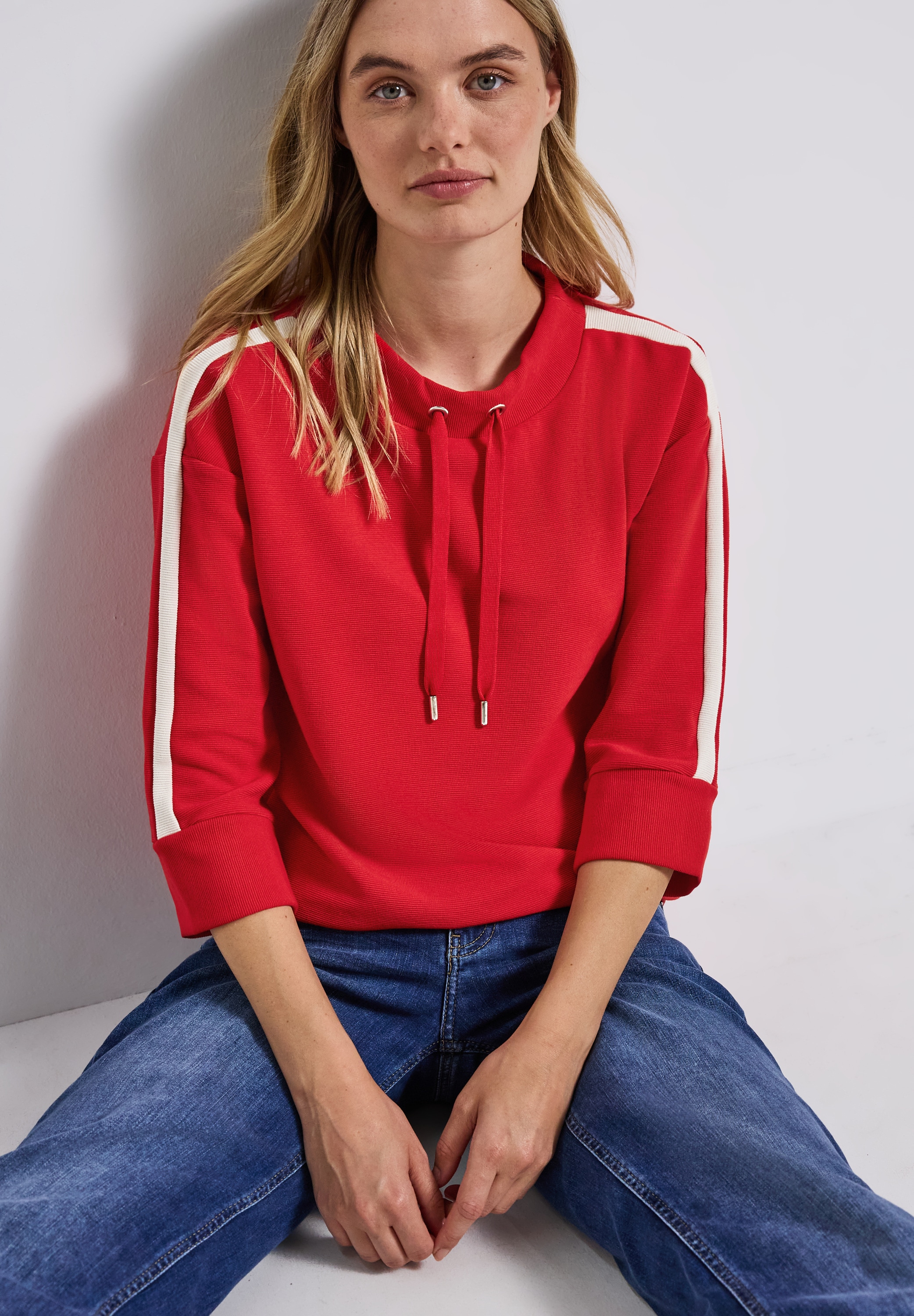 STREET ONE Kapuzensweatshirt, Ottoman Shirt mit Tape
