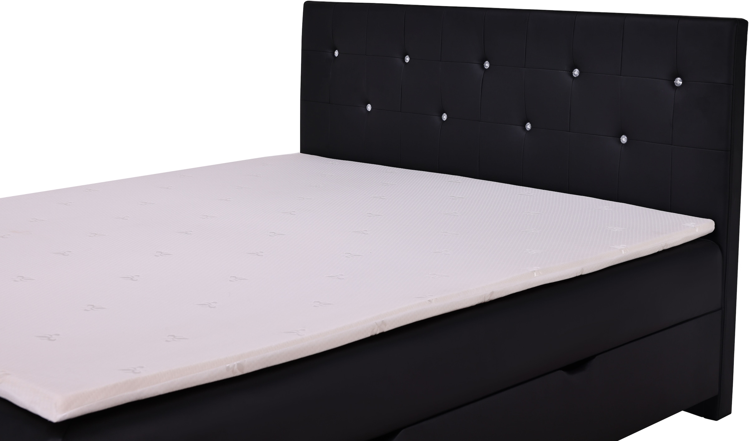 Home affaire Boxbett »Big Noux aus schwarzem Kunstleder mit Kristallsteinen im Kopfteil« inkl. Bettkasten, erhältlich in der Größe 180x200cm