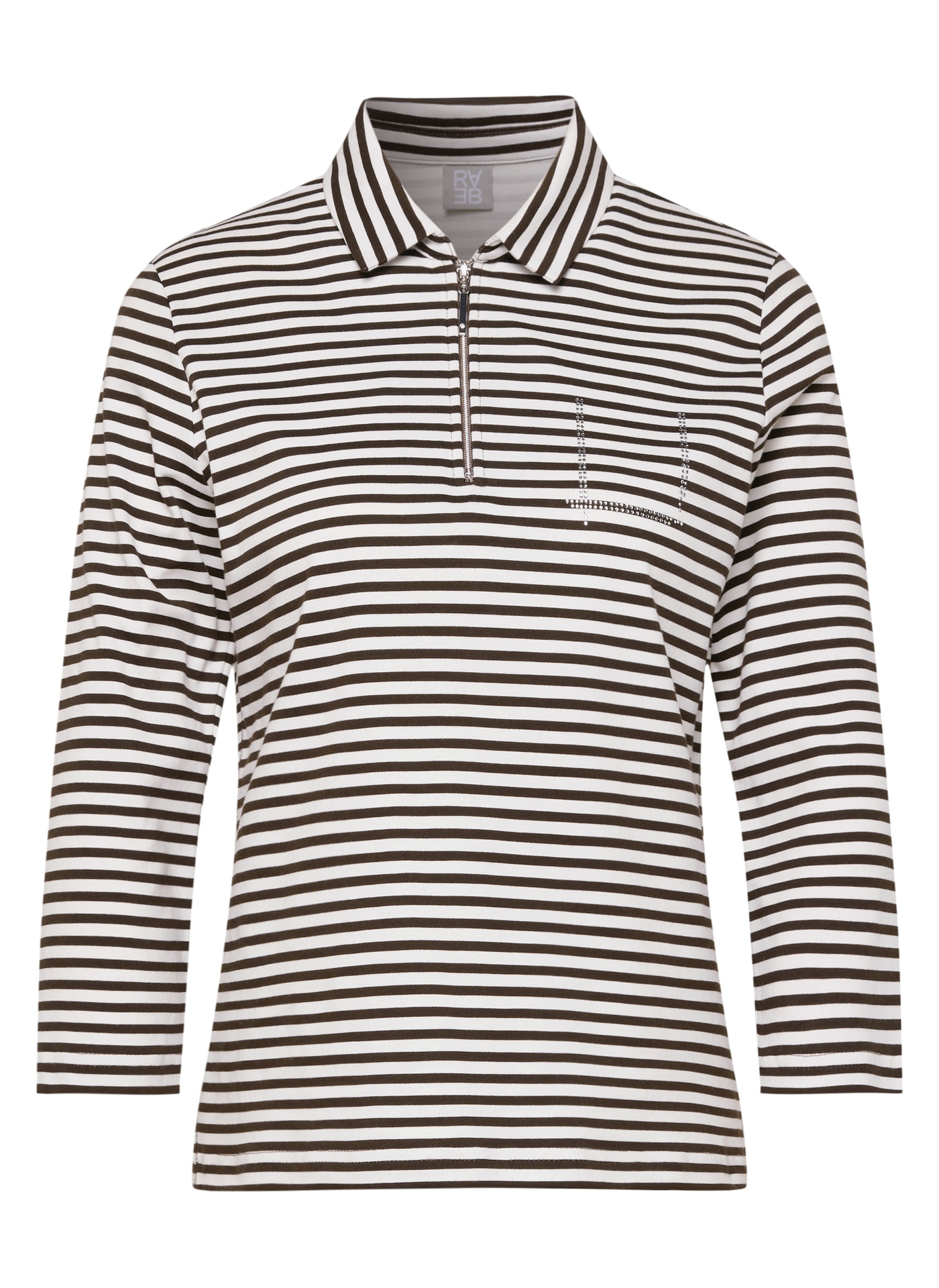 Rabe T-Shirt 3/4-Arm geringelt und mit Hemdkragen und Glitzersteinen