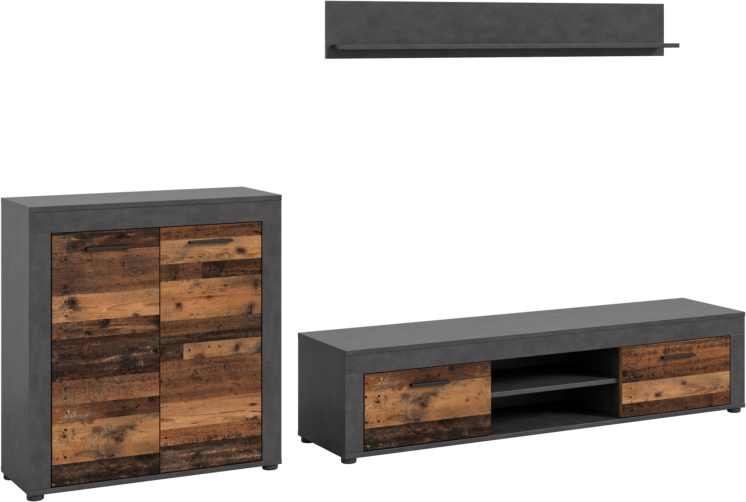 OTTO home Wohnwand "AOSTA, Breite 255cm, 3-teilige Wohn-Kombination" bestehend aus: Highboard, Lowboard, Wandboard, 3 Stk. tlg.