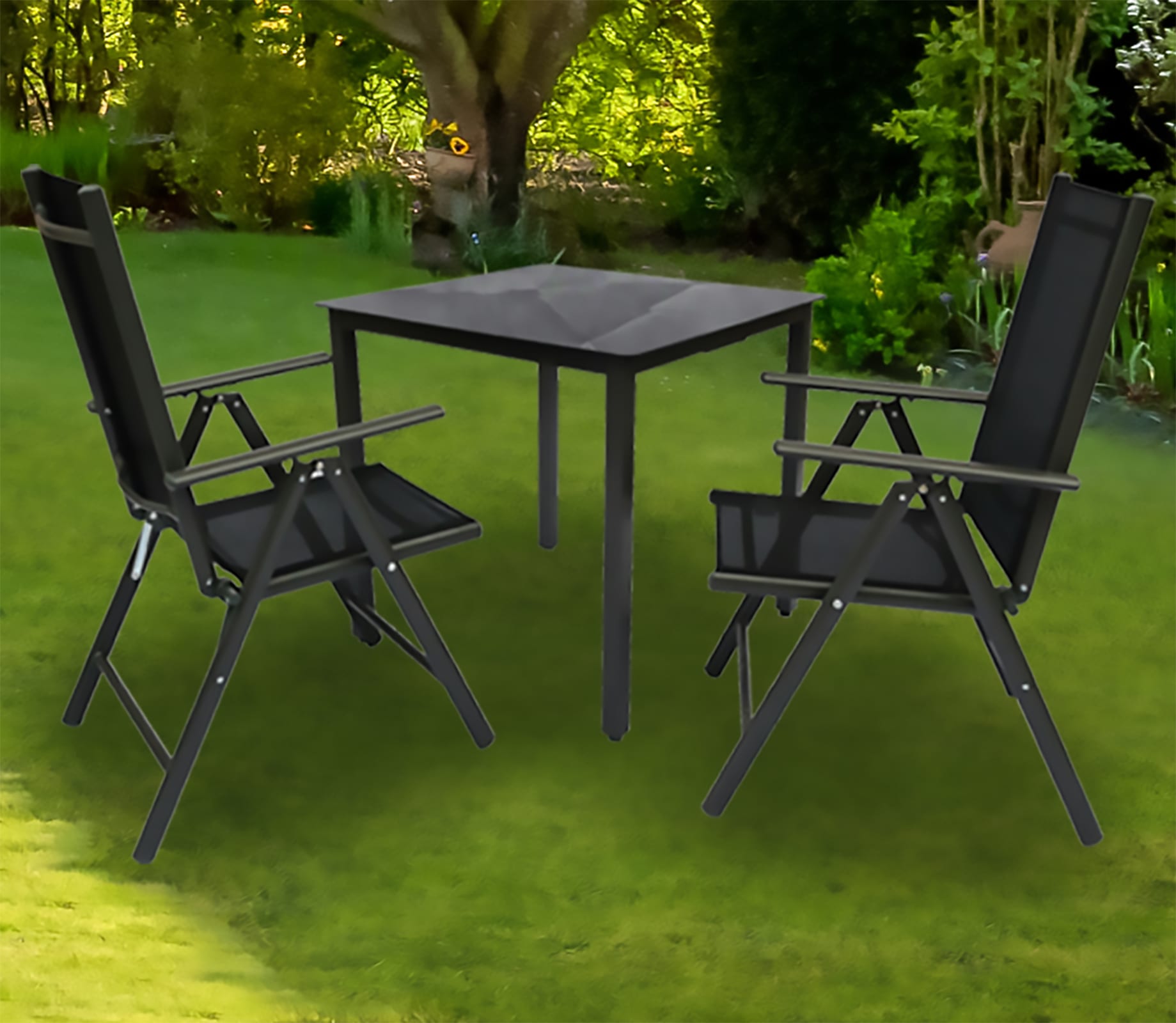 VCM Garten-Essgruppe »3 tlg Alu Glas Gartenset Tisch Sitzgruppe 80SW« 3 tlg.