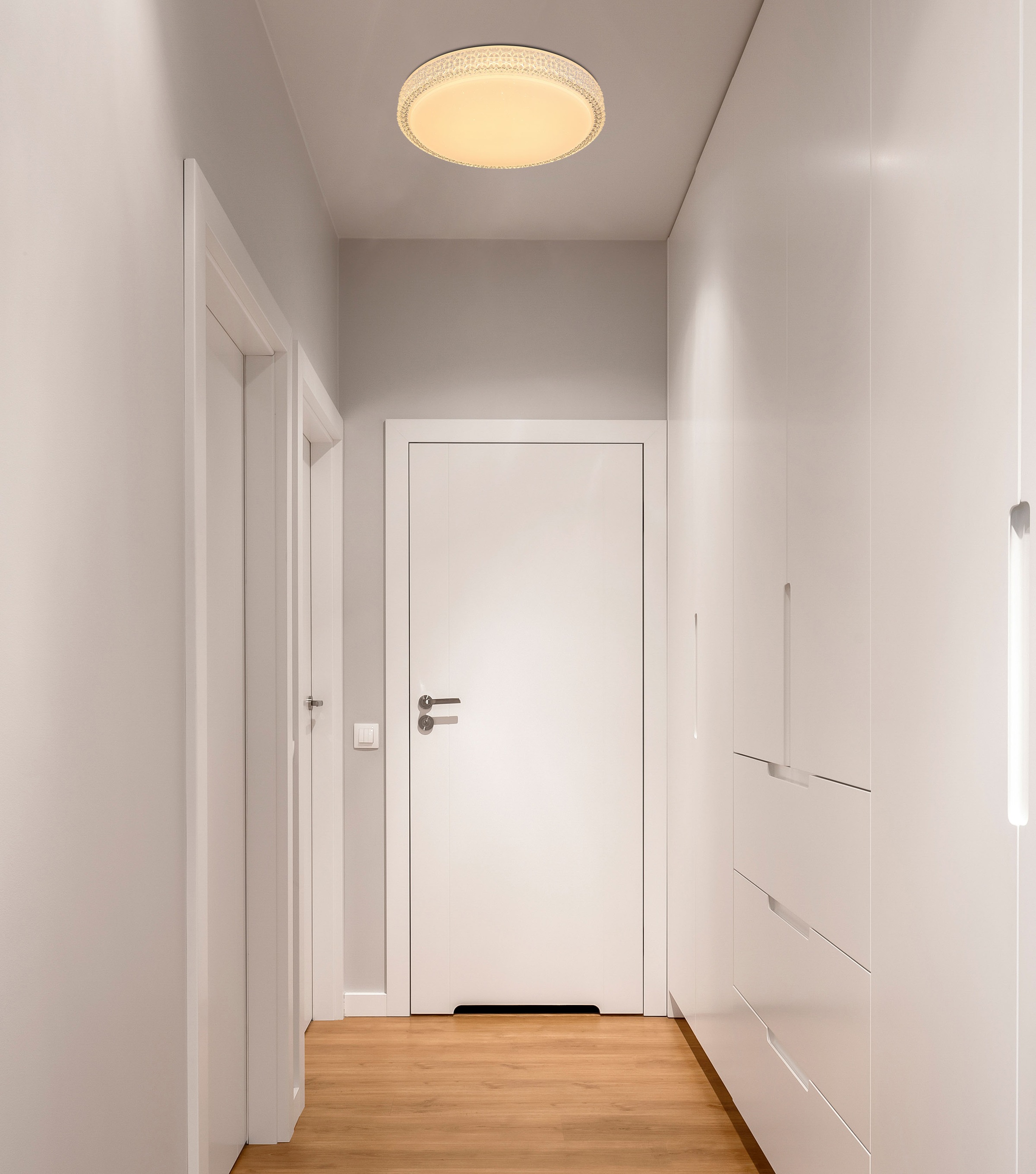 GLOBO LIGHTING Deckenleuchte »OVI« LED-Modul 1 Stk. Deckenleuchte Weiß, Opal/Glas Kristalle, dimmbar, LED 22W