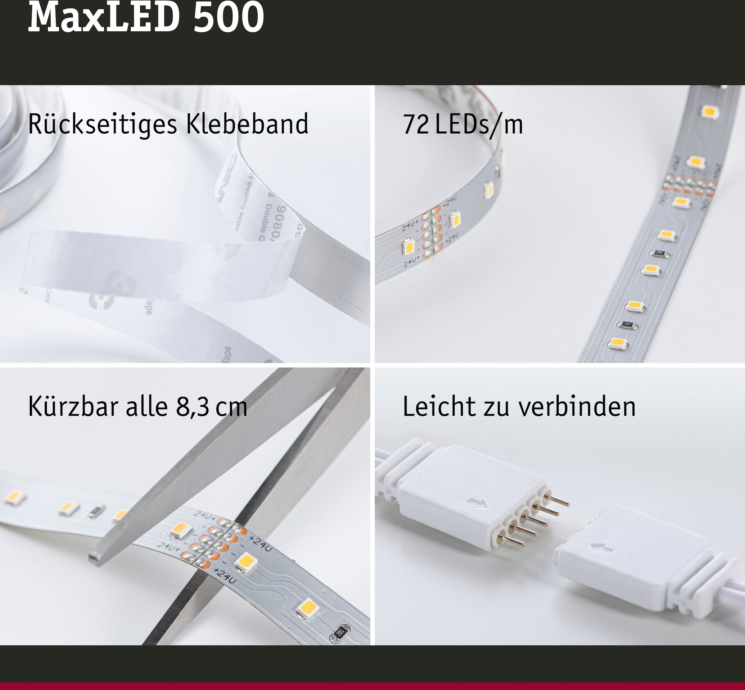 Paulmann LED-Streifen »MaxLED 500 Basisset 10m Tageslichtweiß 10m 50W 550lm/m 6500K«, 1 St.-flammig, Basisset, unbeschichtet