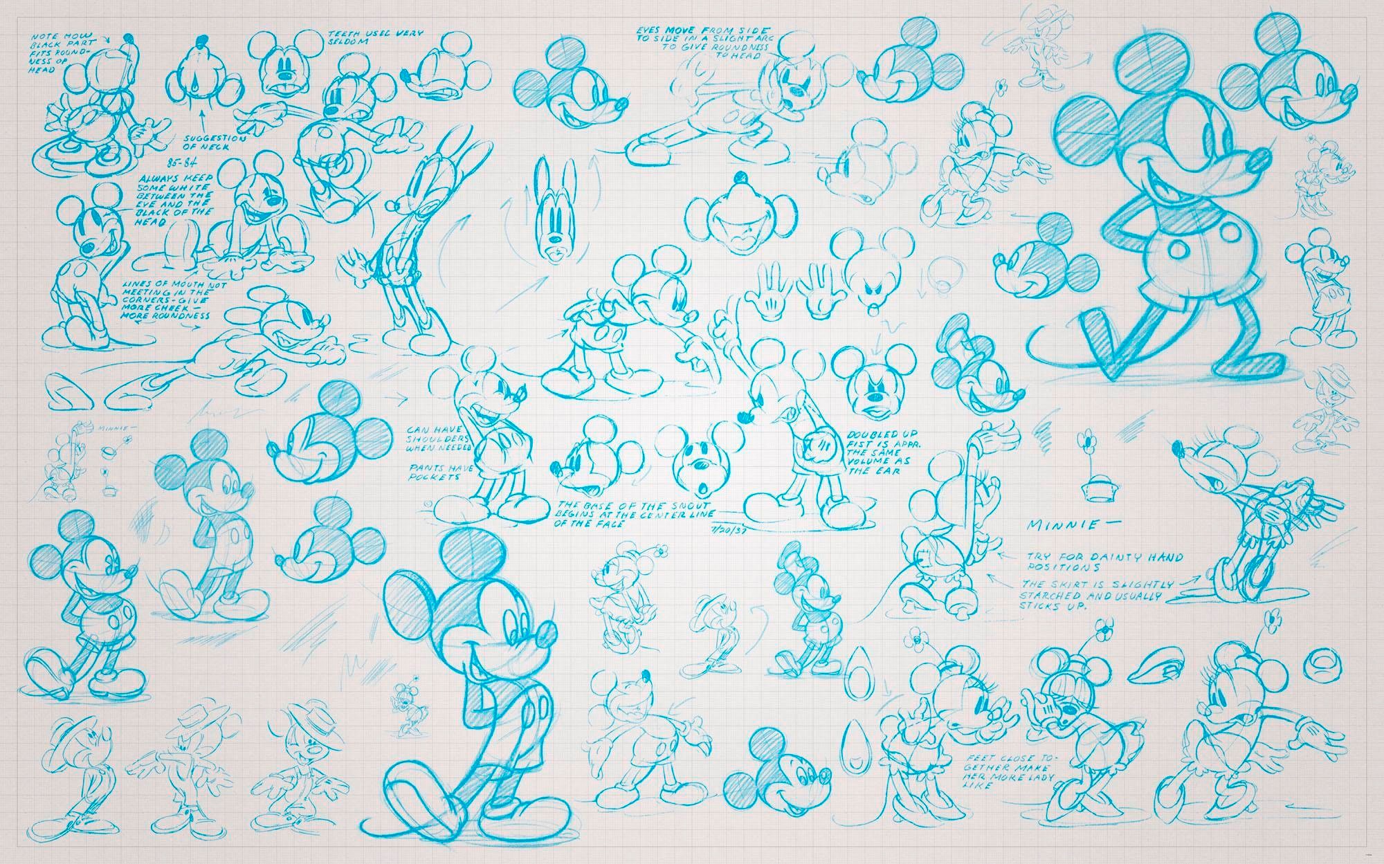 Komar Vliestapete "Mickey Sketches", 400x250 cm (Breite x Höhe), Vliestapete, 100 cm Bahnbreite