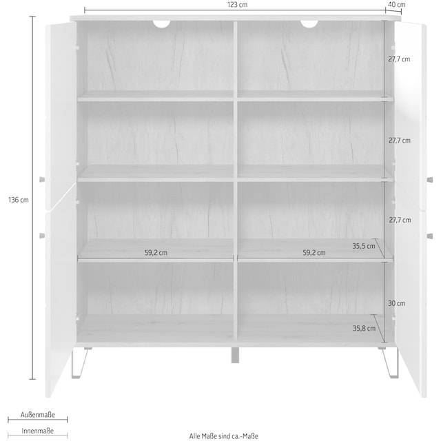 Places of Style Highboard »Tarragona«, Fräsungen in Rautenoptik | BAUR