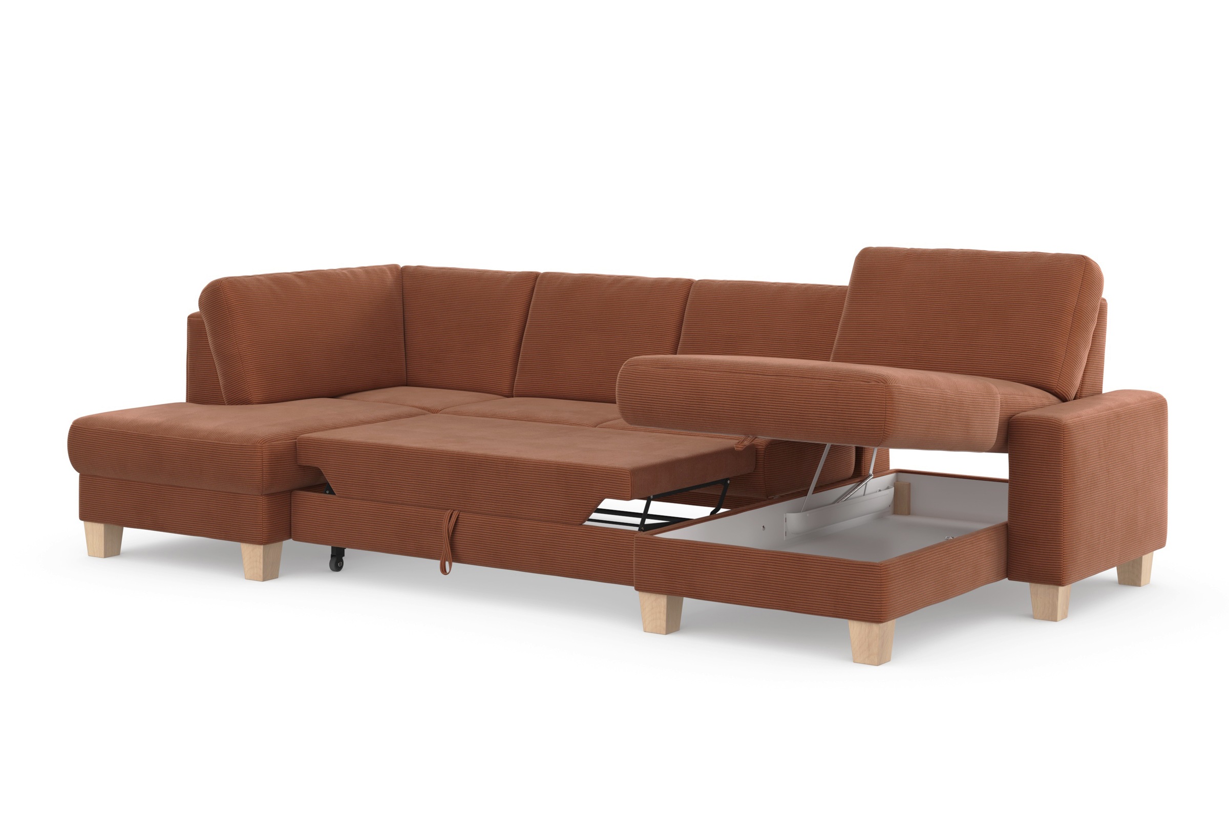 Home affaire Wohnlandschaft »Summer U-Form«, mit oder ohne Bettfunktion und Bettkasten, Cord-Bezug