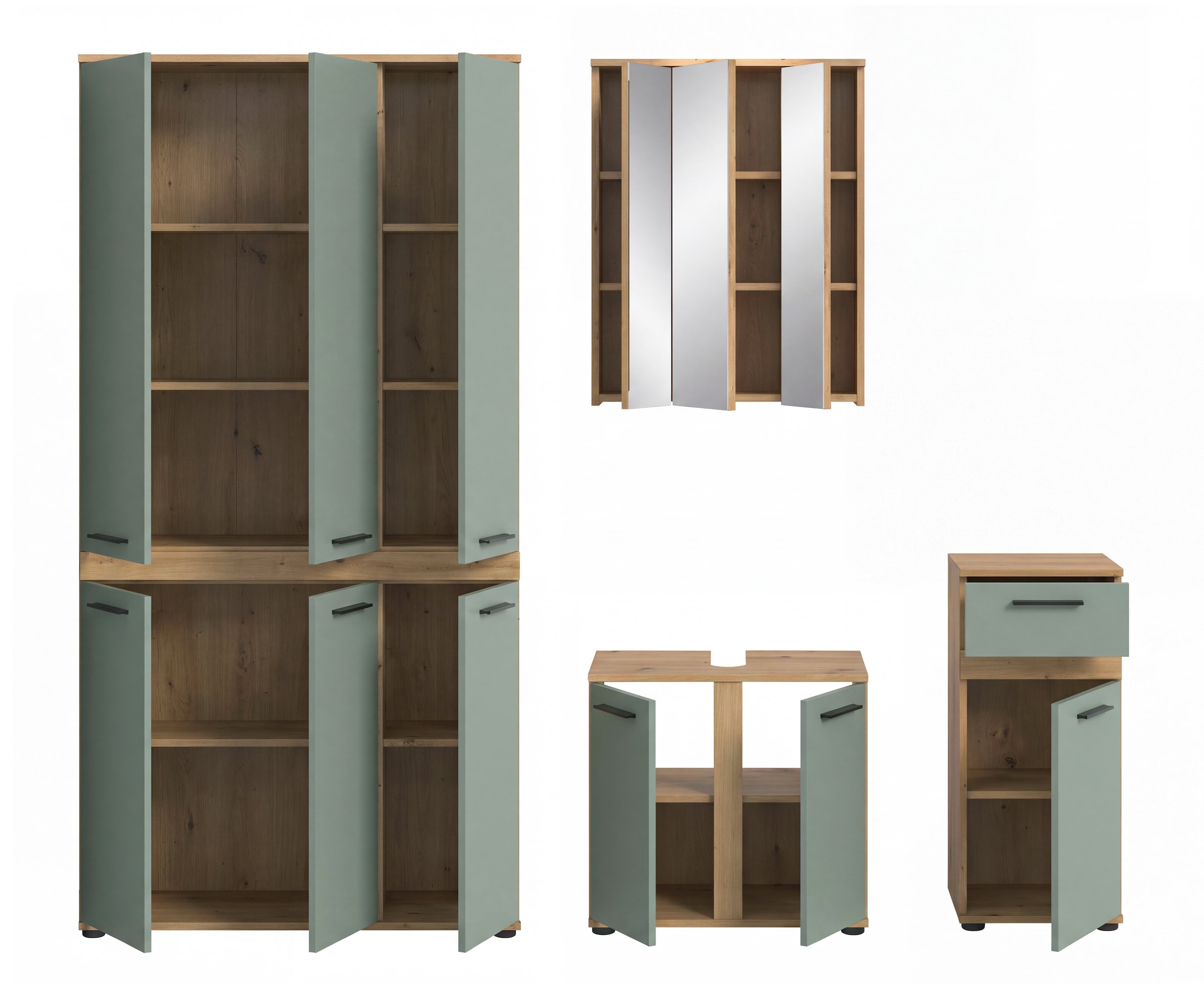 welltime Badmöbel-Set »LUCCA, 4-tlg. Badkombination, viel Stauraum, modernes Design« 4 Stk. tlg.