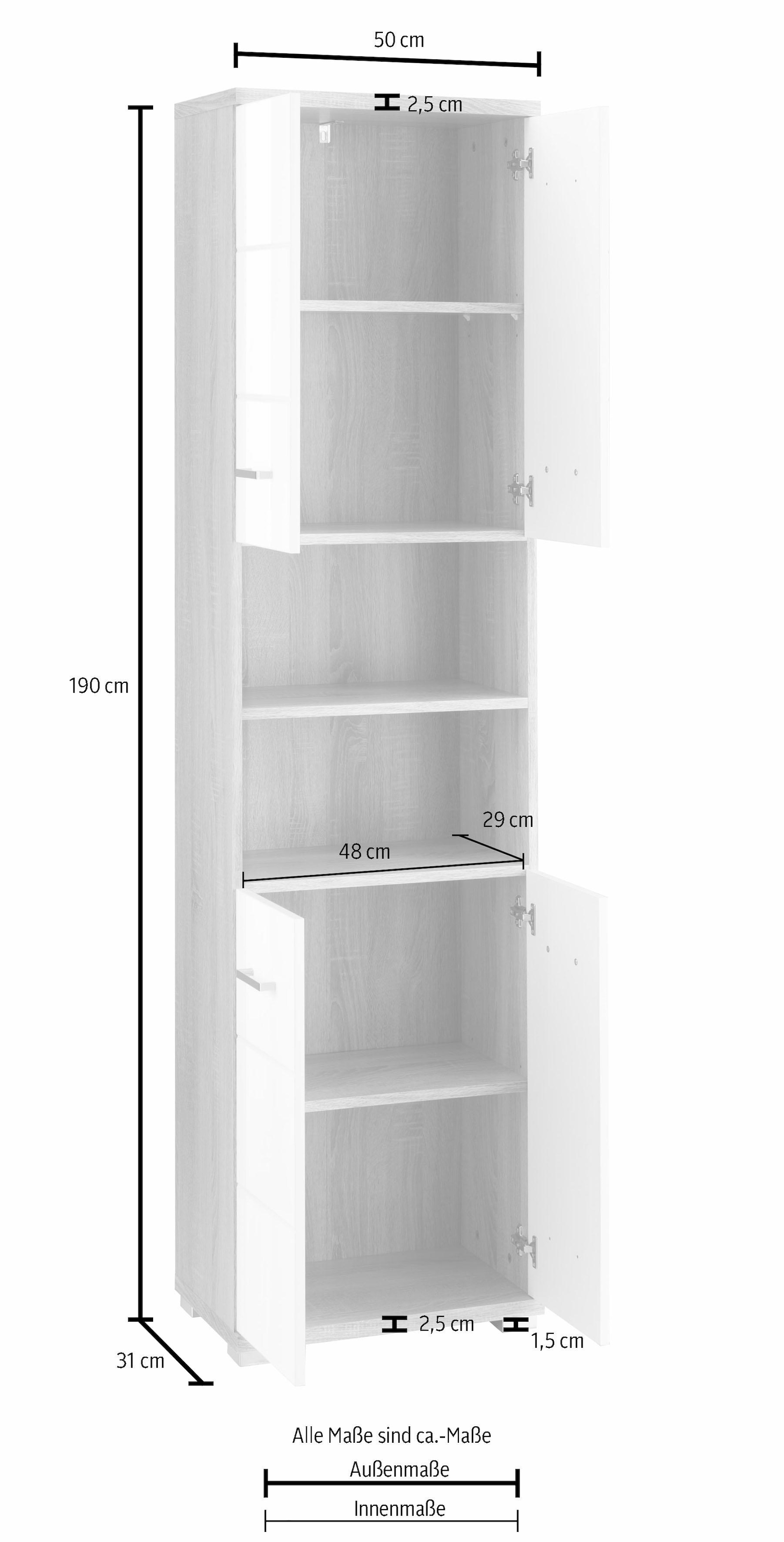 Homexperts Hochschrank Türen »Nusa«, cm, Fächern in Stauraum | 50 bestellen Badezimmerschrank, und Breite hinter BAUR