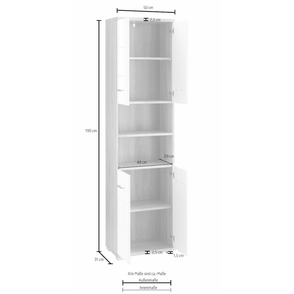 Homexperts Hochschrank »Nusa«, Breite 50 cm, Badezimmerschrank, Stauraum hinter Türen und in Fächern