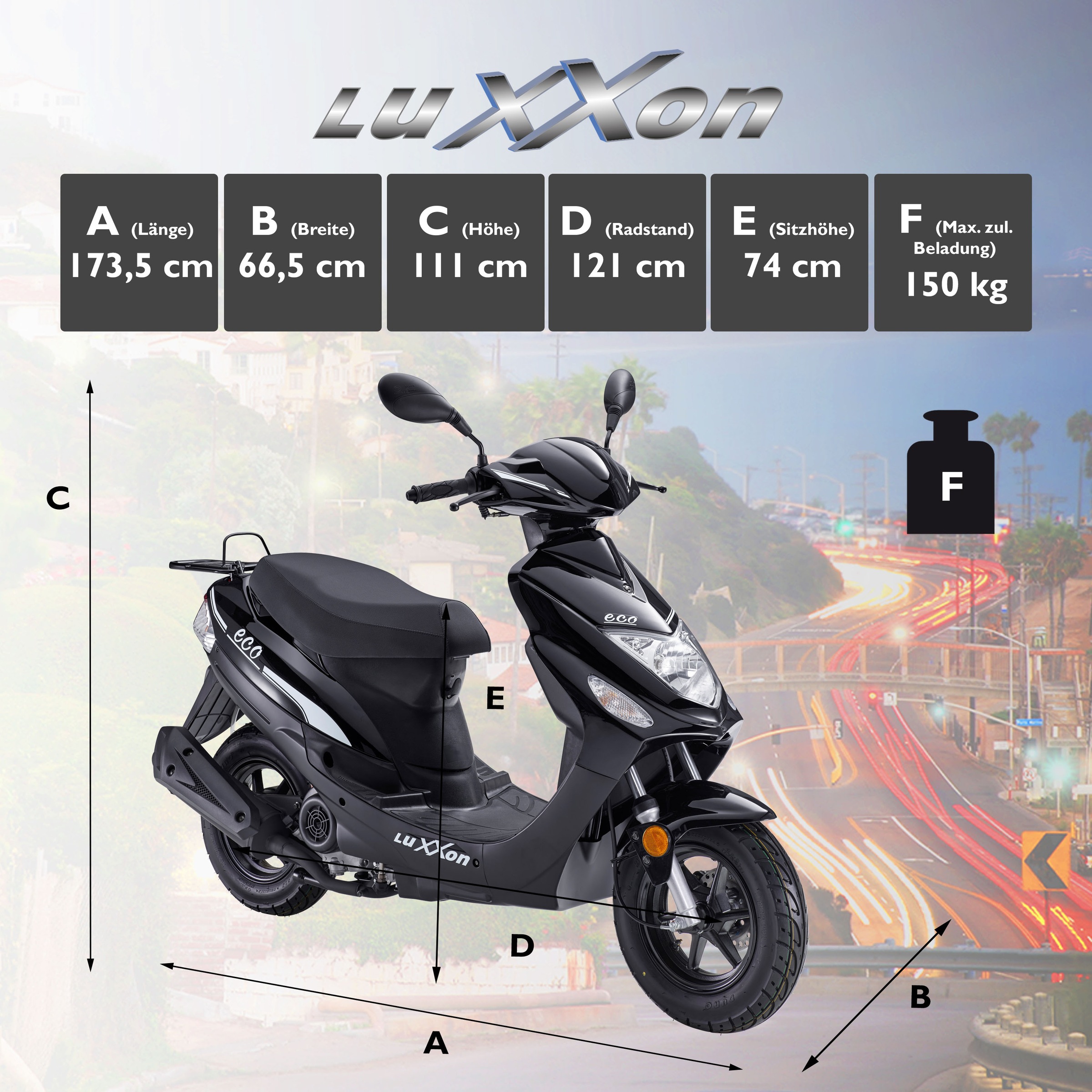 Luxxon Motorroller »ECO«, 49,6 cm³, 45 km/h, Euro 5, 3 PS