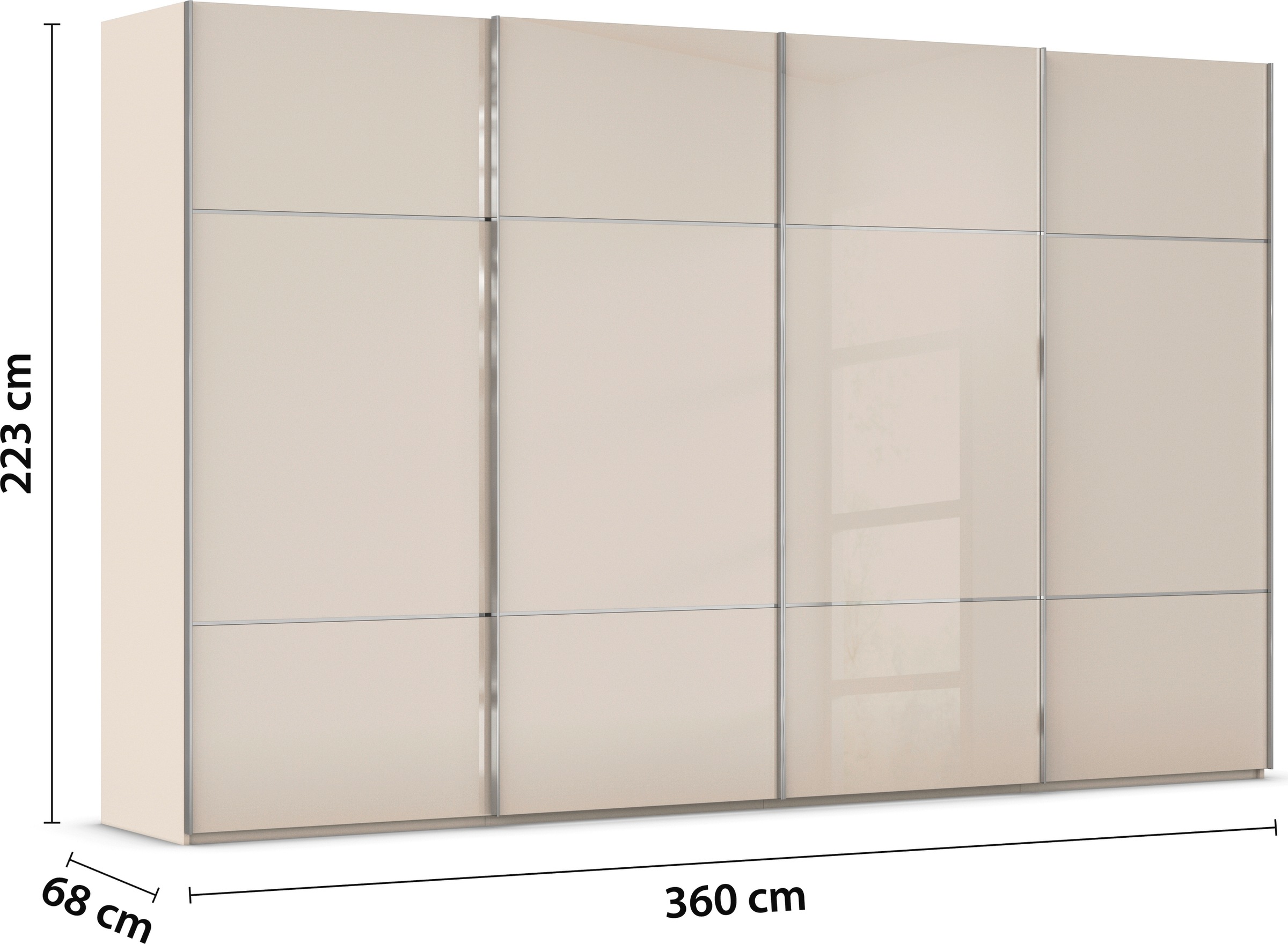 rauch Schwebetürenschrank »Kleiderschrank Schrank Garderobe Schlafzimmerschrank SCALE-TRIO«, edle dreigeteilte Front mit 2 Zierleisten Glasfront MADE IN GERMANY