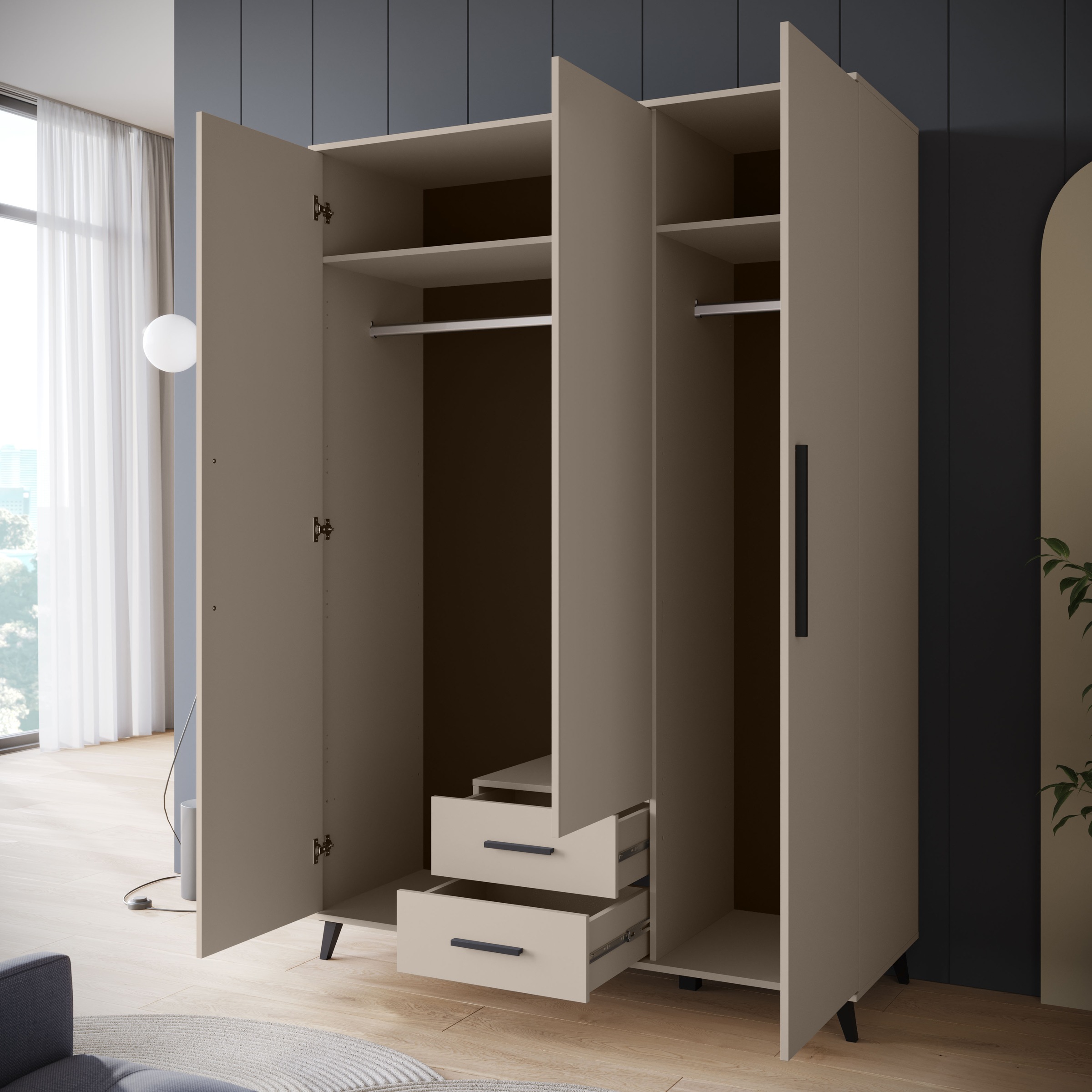 INOSIGN Kleiderschrank »Lagos, Garderobe«, (Packung, 1 St.), Moderner Drehtürenschrank, FSC-zertifiziert, Schlafzimmerschrank