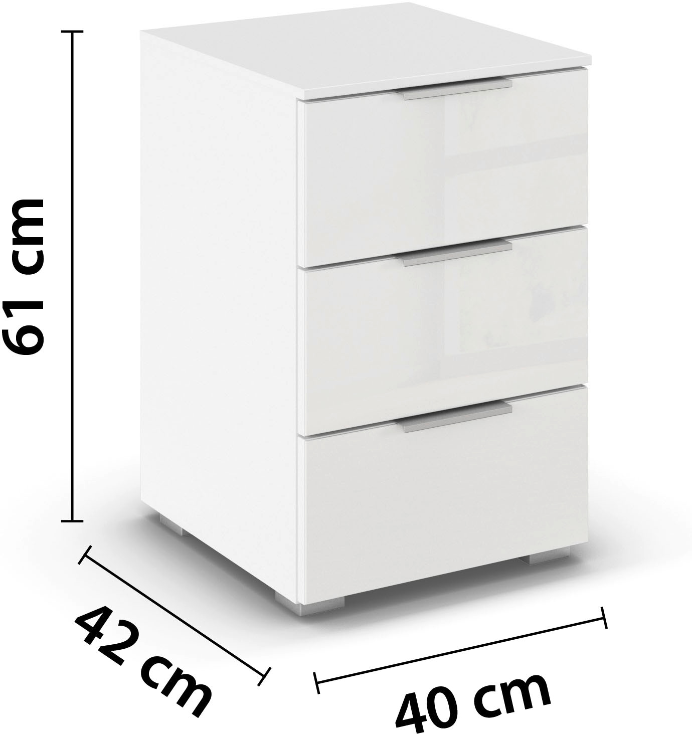 rauch Nachtkommode »Nachttisch Nachtschrank Nachtkonsole AGORDO mit Glasfront«, (in zwei Griff-Farben, Breite 40 cm), mit 3 geräumigen Schubladen für viel Stauraum MADE IN GERMANY