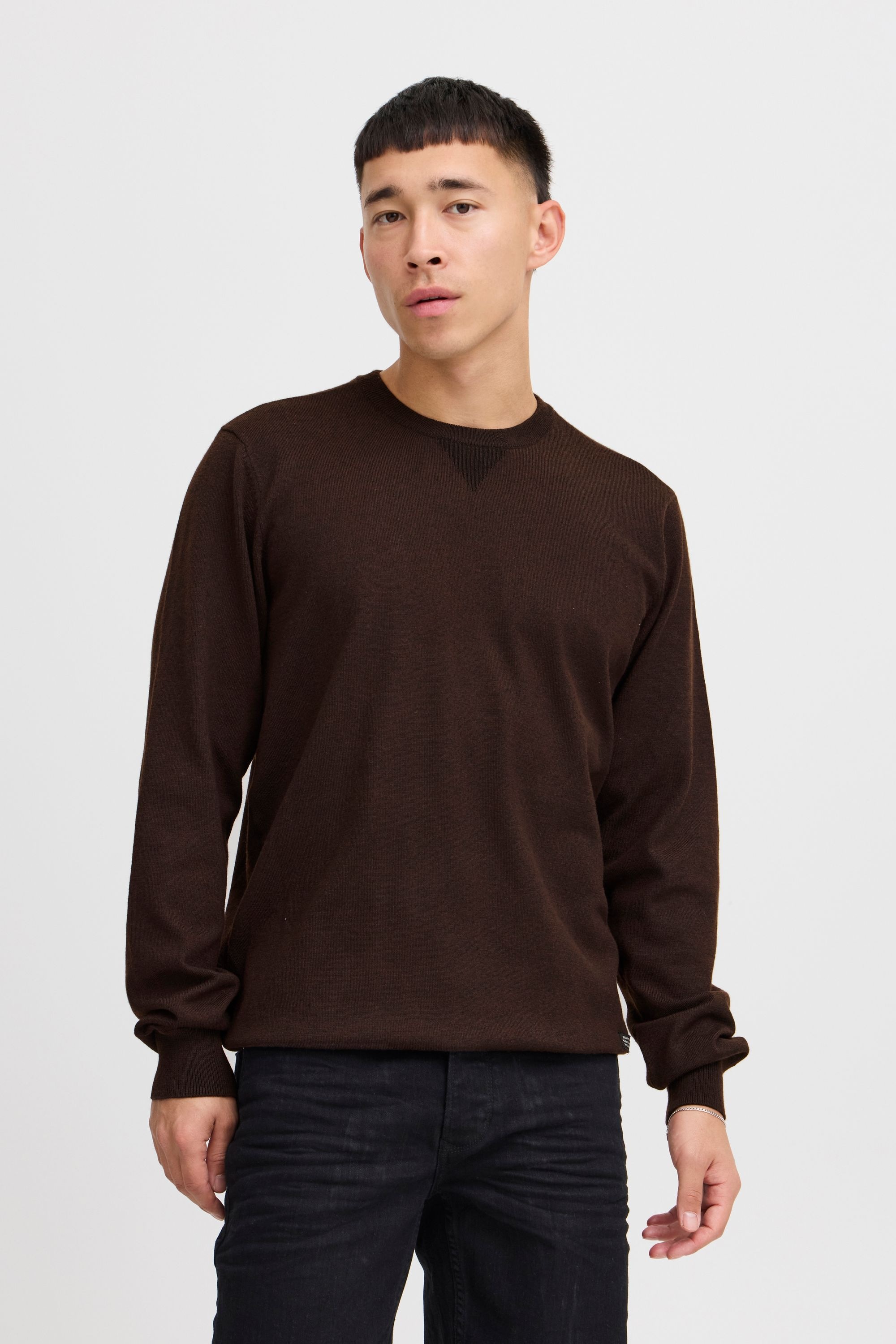 Longpullover BLEND "BHBruton", Herren, Gr. S, chicory coffee, 100% Polyester, meliert, normal normal, Rundhals, Pullover Longpullover, Stilvoller melierter Strickpullover 2