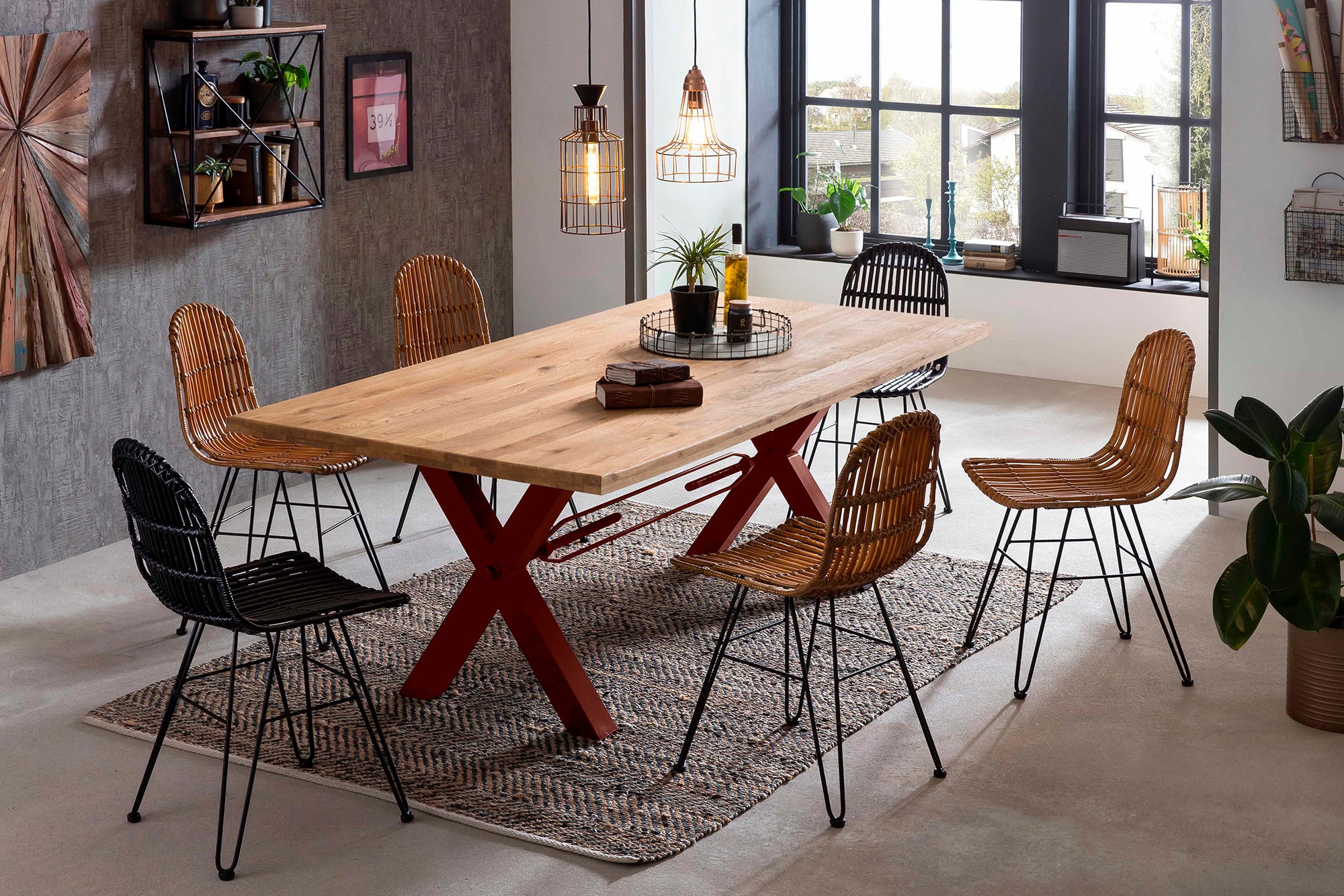 SIT Esstisch "Gent Wildeiche Massivholz mit X-Gestell aus Metall, Industrial" Robustes X-Gestell aus Metall für hohe Stabilität