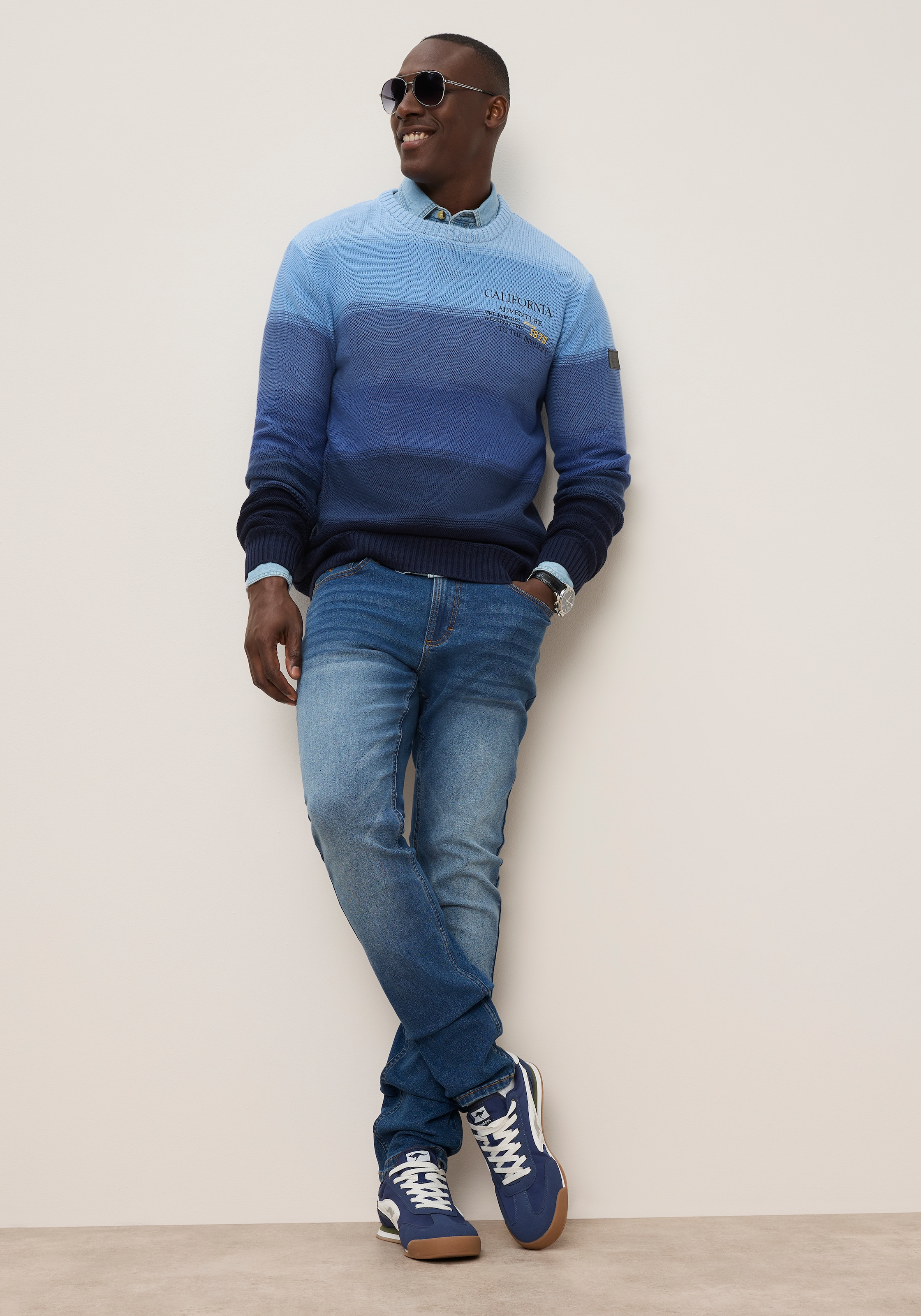 KangaROOS Strickpullover mit Rundhalsausschnitt, Regular Fit, aus Baumwolle, Langarm