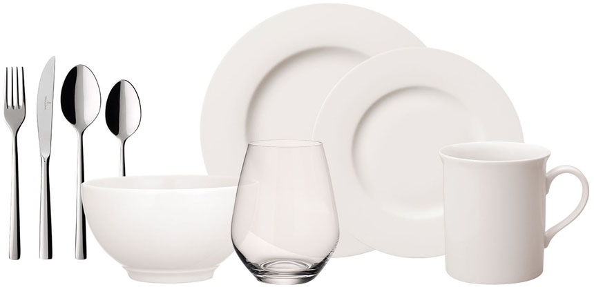 Villeroy & Boch Kombiservice »Geschirr-Set, Service Twist White 4 Friends«, (Set, 36 tlg.), ideal für den Alltag inkl. Gläser und Besteck, 36 Teile für 4 Personen