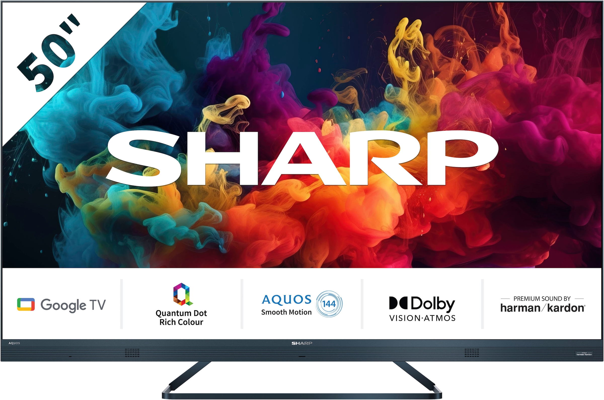 Sharp LED-Fernseher »SHARP 50FQ5EG Quantum Dot Google TV 126 cm (50 Zoll) 4K Ultra HD QLED«, 126 cm/50 Zoll, 4K Ultra HD, Google TV, Quantum Dot, QLED, Dolby Atmos, Dolby Vision, HDMI 2.1 mit eARC