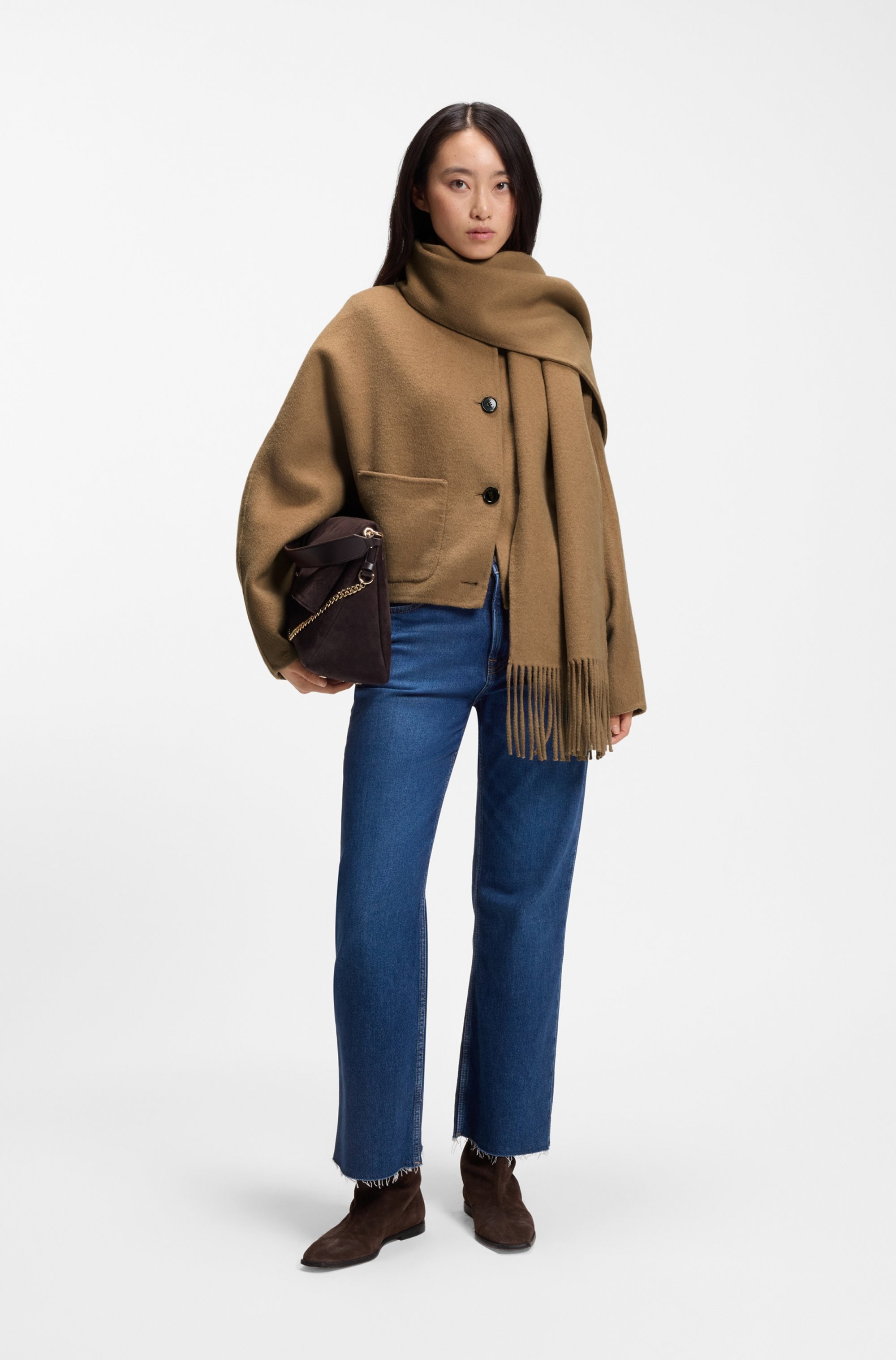 BOSS ORANGE Kurzmantel »Cafrina Premium Damenmode« mit Woll-Anteil, abnehmbarer Schal