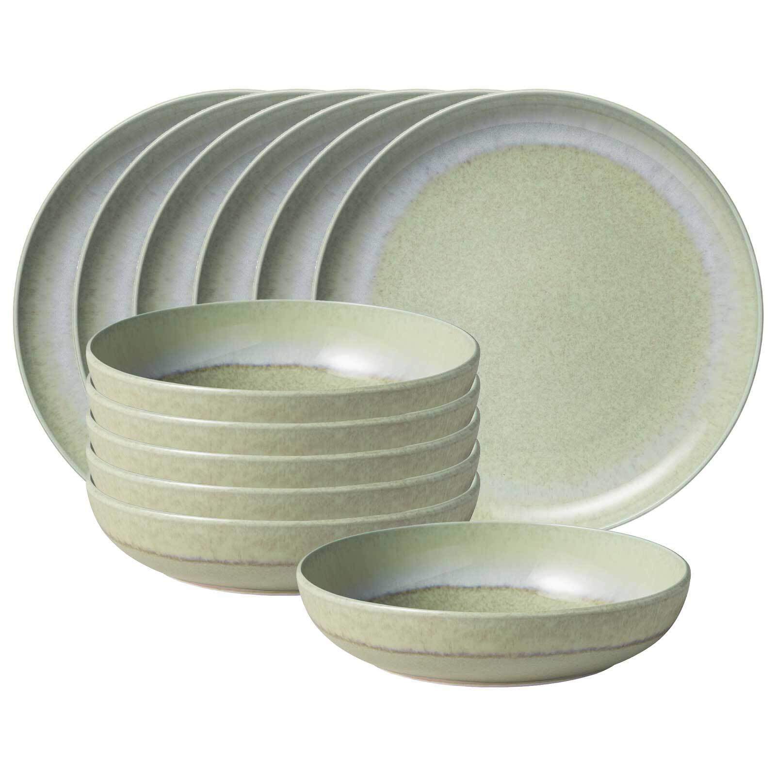 like. by Villeroy & Boch Geschirr-Set "Tafelservice Perlemor Alga 12er Set grün" Spülmaschinengeeignet, Mikrowellenfest, Ofenfest