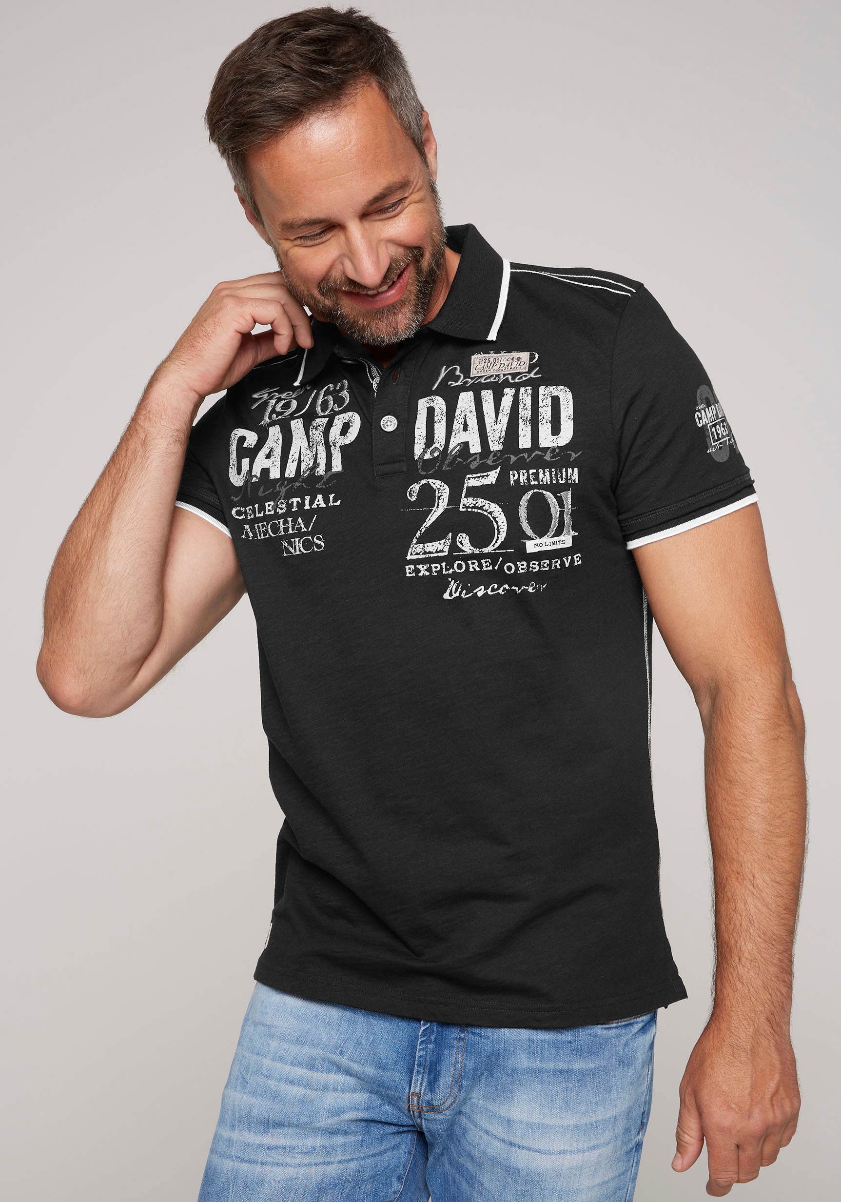 CAMP DAVID Polo marškinėliai su Logo Print Sticke...