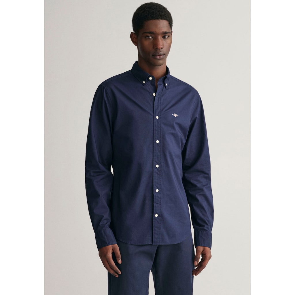 Gant Langarmhemd »Slim Fit Popeline Hemd leichte Baumwolle strapazierfähig pflegeleicht«, mit klassischer Logostickerei auf der Brust