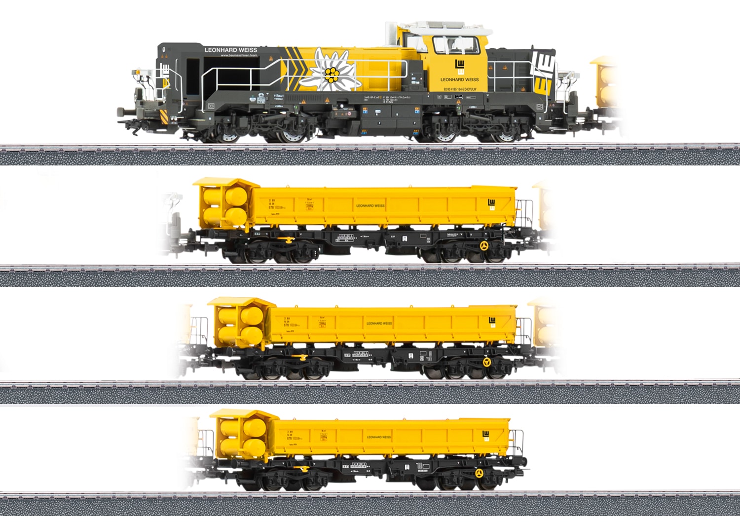 "Güterwagen MÄRKLIN ""Bauzug DE 18 Leonhard Weiss - 26180"", gelb, Modelleisenbahn-Fahrzeuge, Kinder, Kunststoff, Metall, mit Licht- und