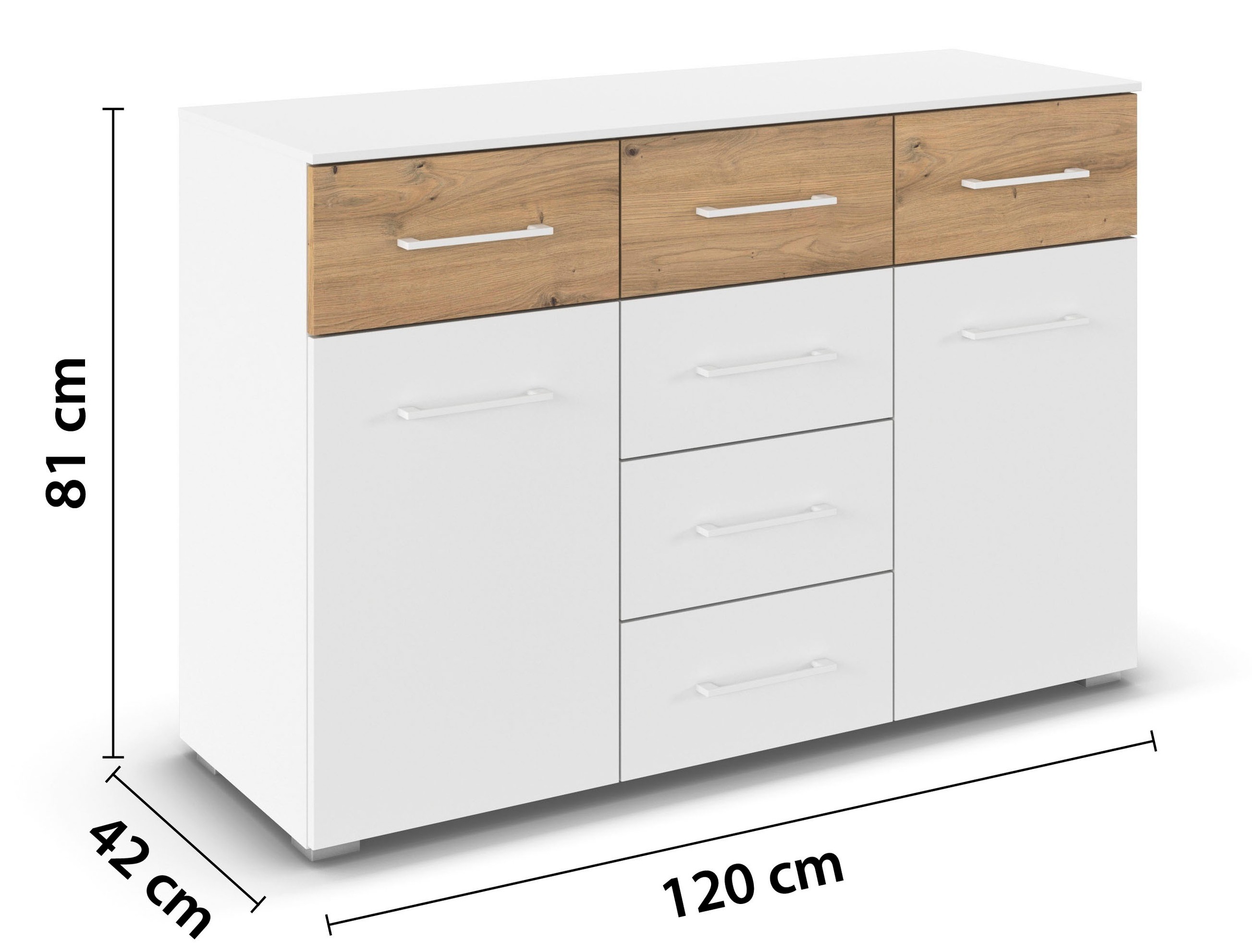 rauch Kombikommode »Sideboard Kommode Schubladenkommode Türenkommode BOSTON-EXTRA« B/H/T: 120/81/42 cm,  mit 6 geräumigen Schubladen, Einlegeböden verstellbar MADE IN GERMANY