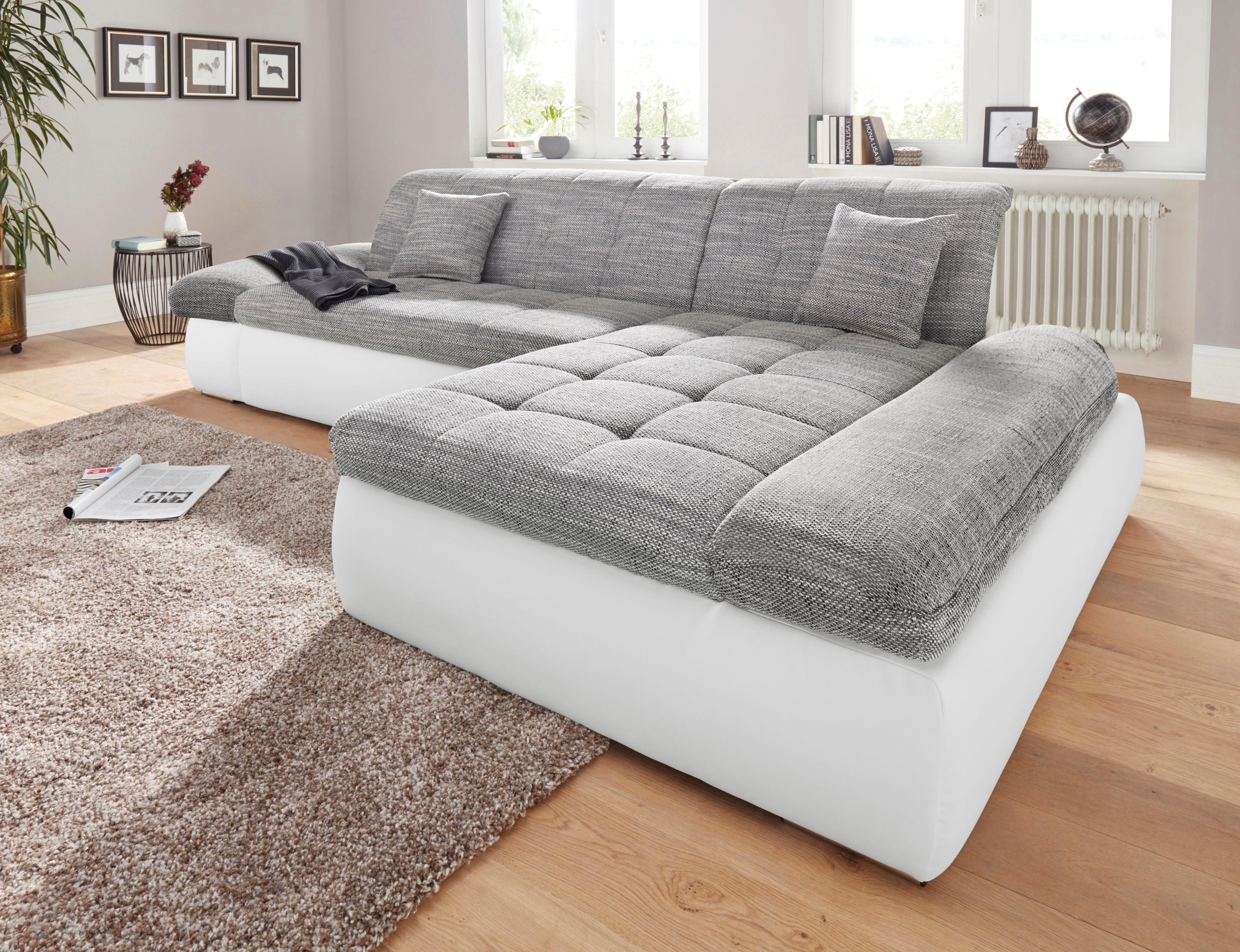 DOMO collection Ecksofa »PB Moric wahlweise mit Bettfunktion + Armteilverstellung, L-Form«, im XXL-Format, B/T/H:300/172/80 cm, feine Steppung