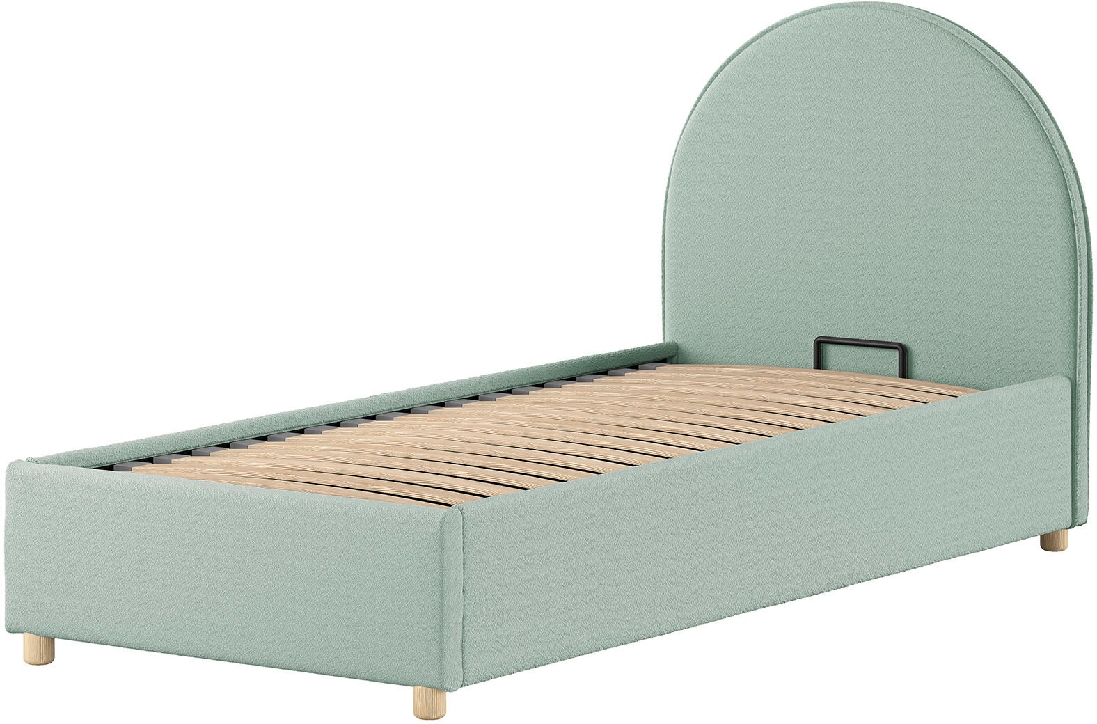 Vipack Boxbett »Moon, mit Lattenrost und Stauraum, modernes Design«, (gerundetes Kopfteil und in 2 Breiten erhältlich), inkl. Massivholz Füßen in natur, 3 Stoff Farben zur Auswahl