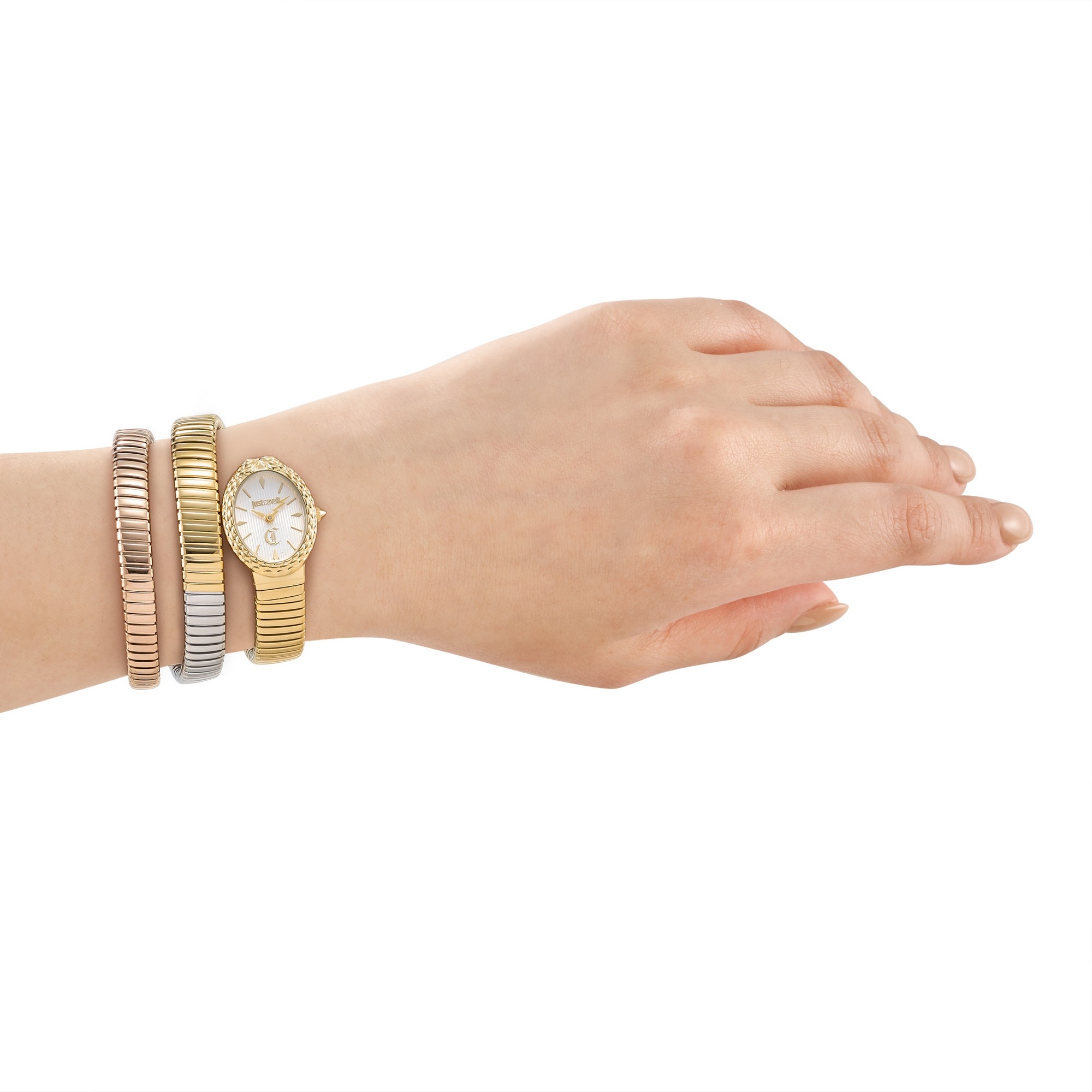 Quarzuhr JUST CAVALLI TIME "Signature Snake", silberfarben, goldfarben, roségoldfarben, Armbanduhren, Damen, Quarzuhr, Armbanduhr, Damenuhr, Edelstahlarmband, analog, Kristallsteine 6