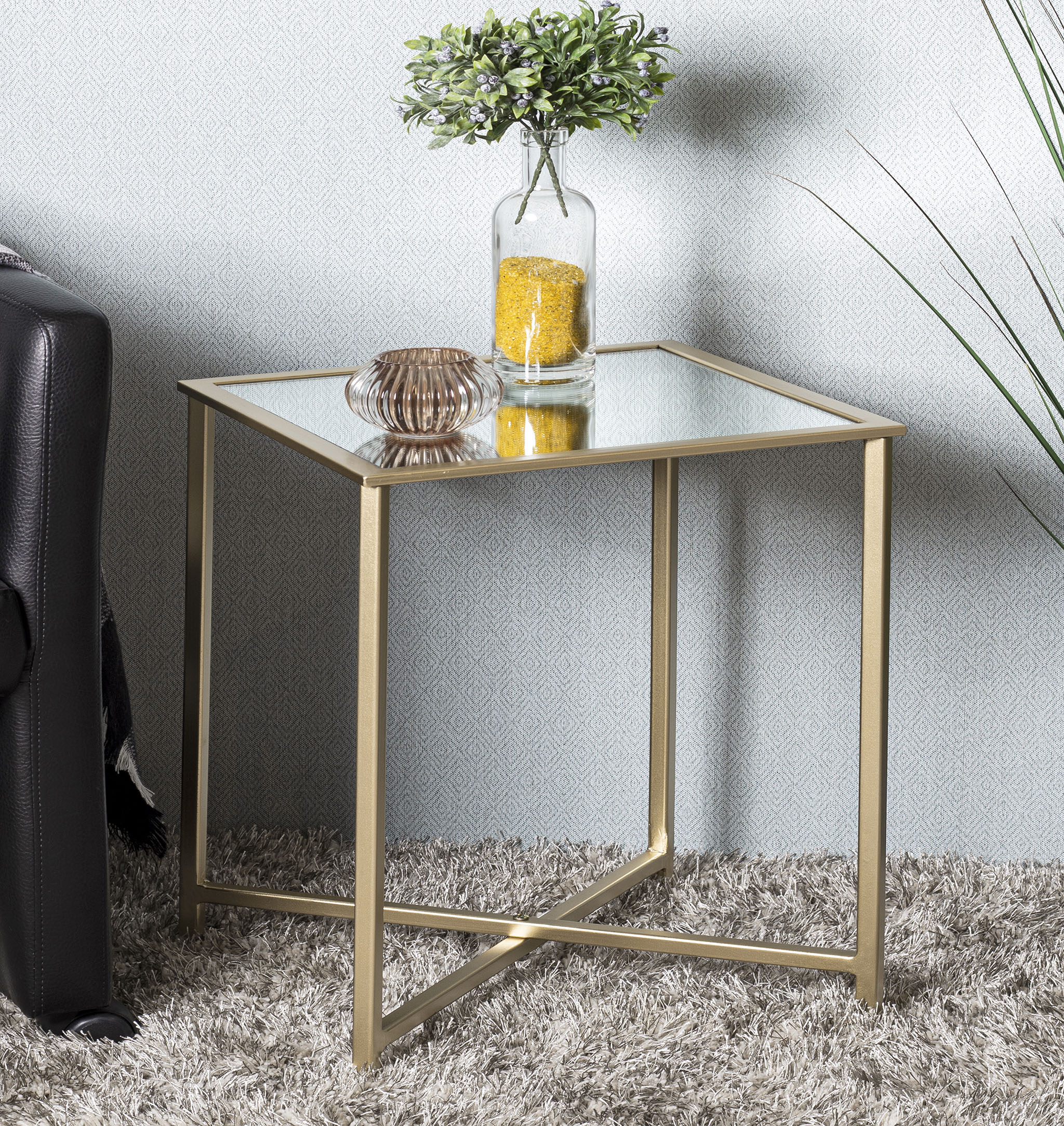 HAKU Beistelltisch "Sofatisch, Wohnzimmertisch" 1 Stk. tlg. quadratisch - aus Metall Gold B/T/H 60/60/45 cm