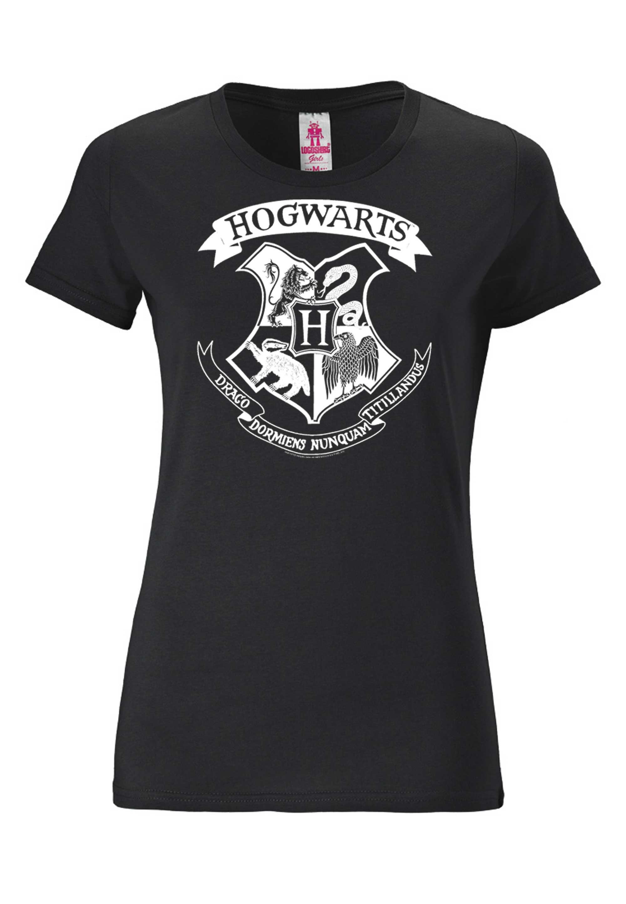 LOGOSHIRT T-Shirt »Harry Potter - Hogwarts Logo (Weiß)«, mit lizenziertem Originaldesign
