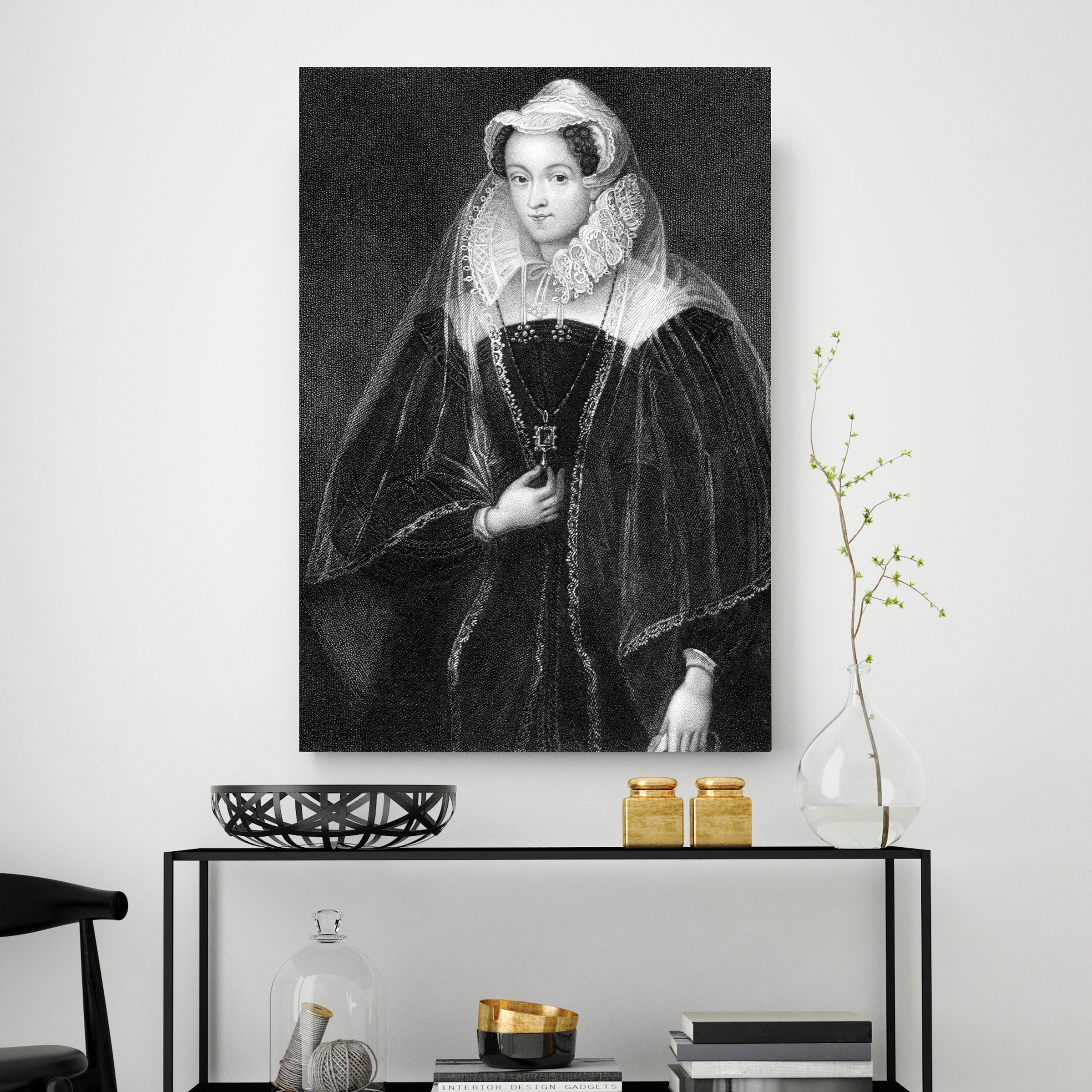 queence Leinwandbild »Lady 3«, Historische Persönlichkeiten-Königinnen-Schwarz-Weiß-Frau, Premium-Leinwandstoff, Handarbeit aus Deutschland, 40x60cm