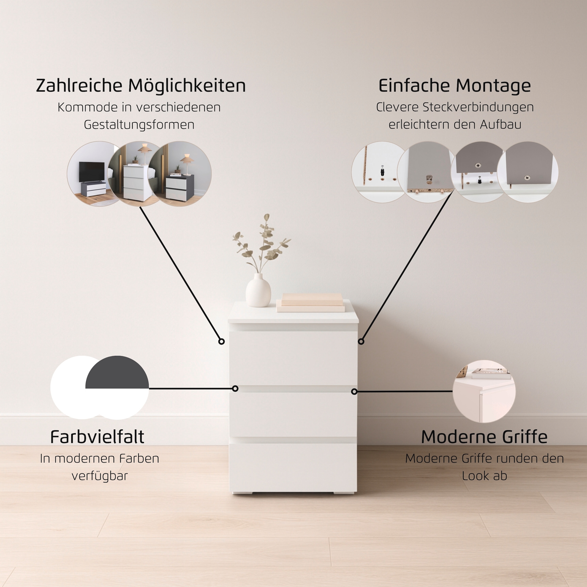 rauch Nachtkommode »Nachttisch Nachtkonsole Nachtschrank MAINZ« Breite 40 cm,  drei praktische und geräumige Schubladen MADE IN GERMANY