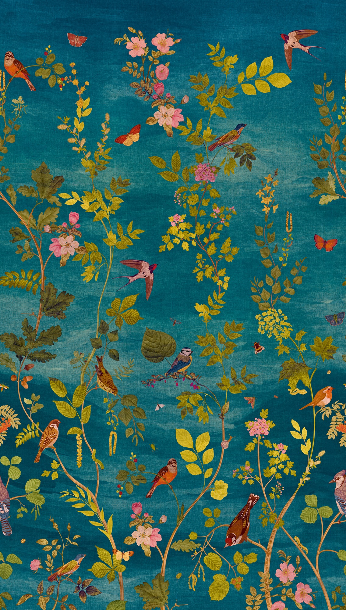 living walls Vliestapete »Vibes & Styles Florentina – Botanical Birds Fototapete« floral leicht strukturiert Naturdesign mit filigranen Ranken, Vögeln und lebendiger Tiefe