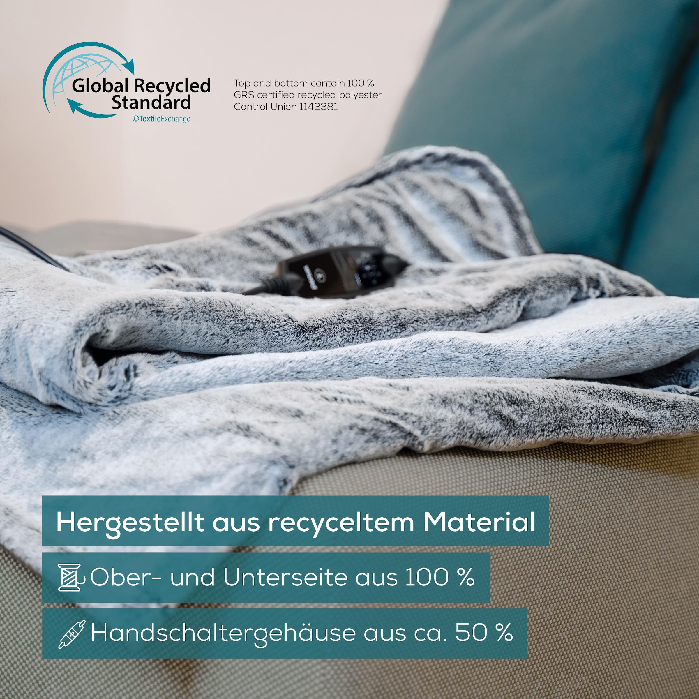 BEURER Heizdecke »HD 75 Nordic Grey Green Planet, aus recycelten Materialien« kuschelige Wärmedecke in Kunstfelloptik, mit 6 Temperaturstufen