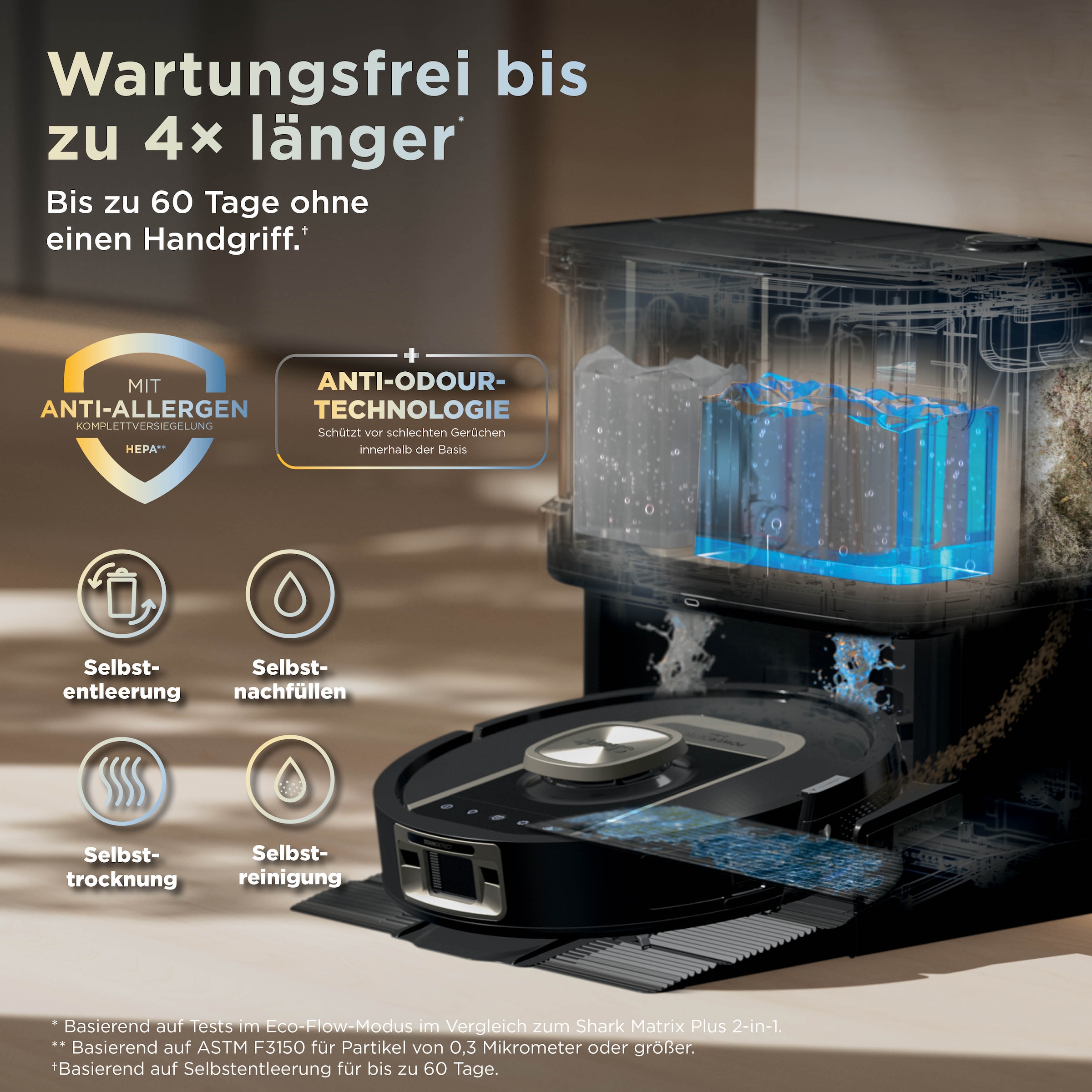 Shark Saugroboter »Shark ThermaCharged PowerDetect Saugroboter RV2900XEEU« beheizte Basisstation verwendet 85°C heißes Wasser und 80°C warme Luft