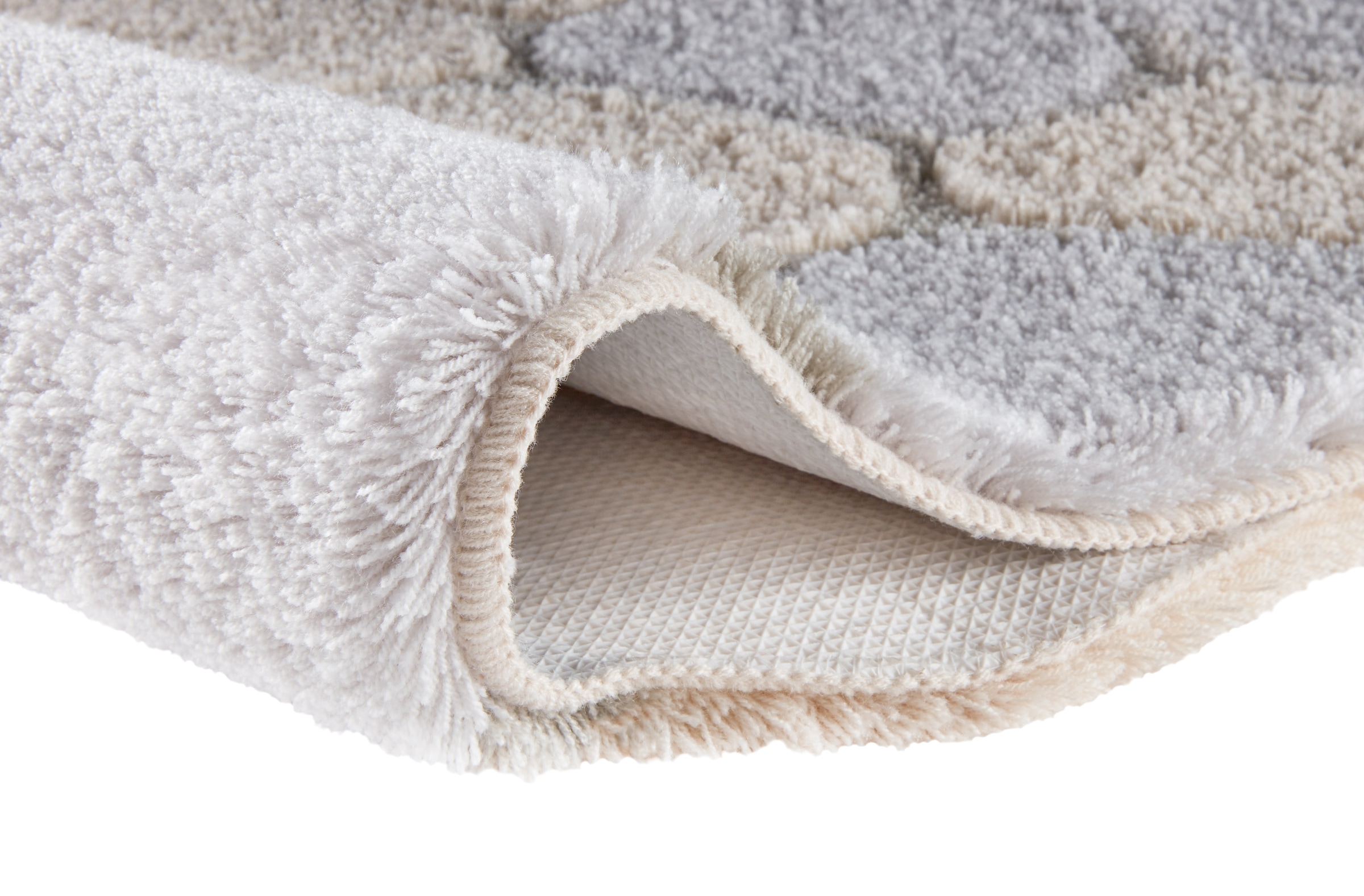 Kleine Wolke Badematte »Brick« Höhe 22 mm rutschhemmend beschichtet fußbodenheizungsgeeignet Zweifarbiger Stein-Look in Creme & Grau mit geschwungenen Formen