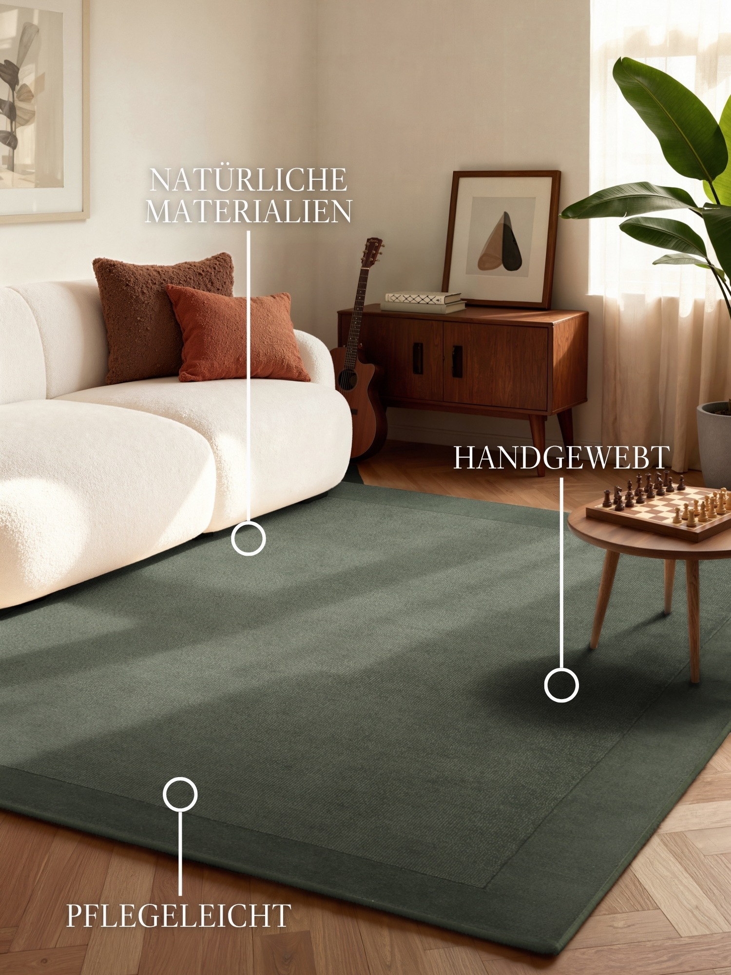 THE RUGS Villeroy & Boch 1812 Kari Handmade Soft Wool Blend Bordered Rug in Green | Size: 80cm x 150cm