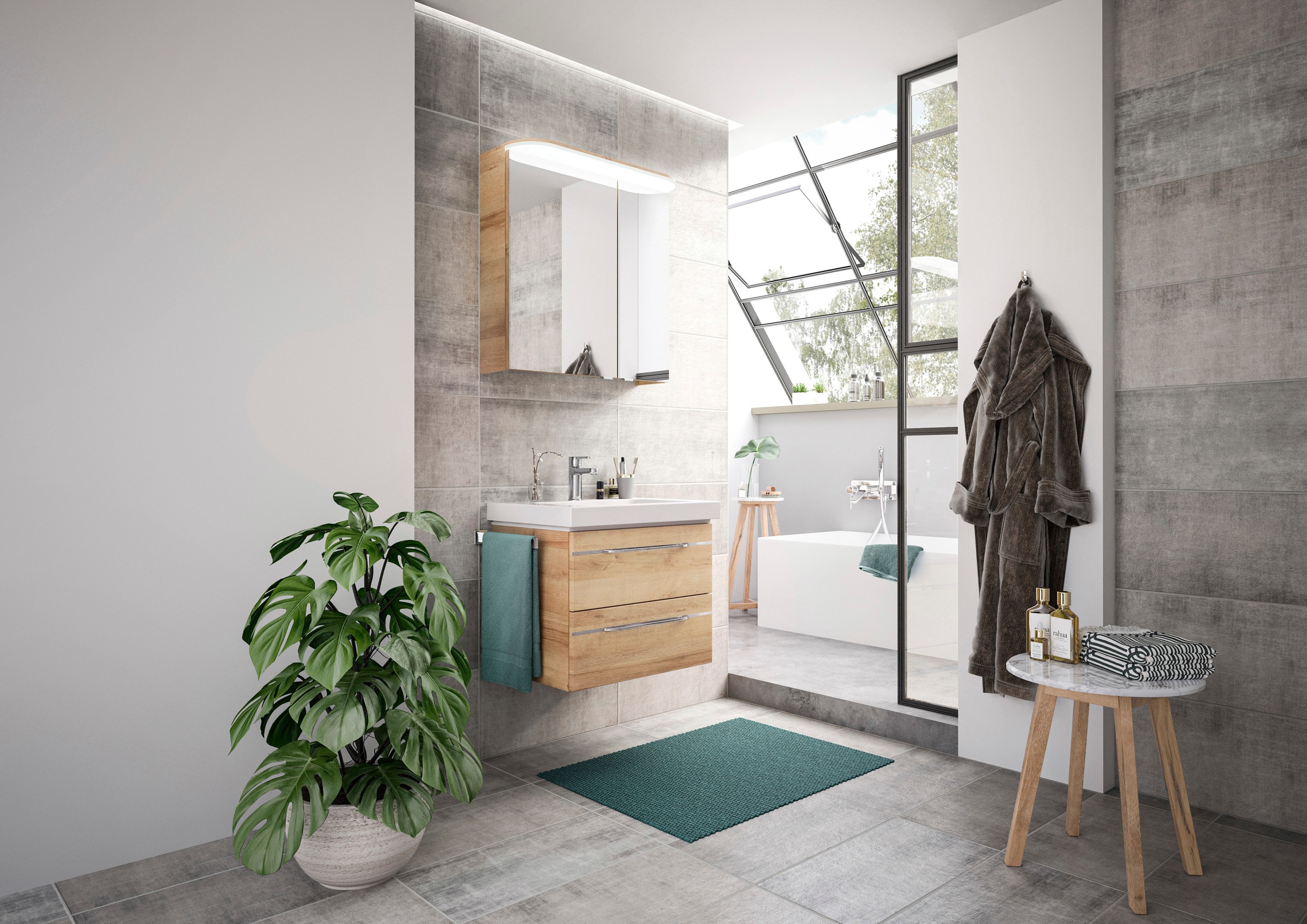 Saphir Badmöbel-Set »Balto Sprint, Waschplatz mit Mineralmarmor-Waschtisch, 64,4 cm breit«, (1 St.), Unterschrank mit Waschbecken inkl. Türdämpfer und 2 Schubladen