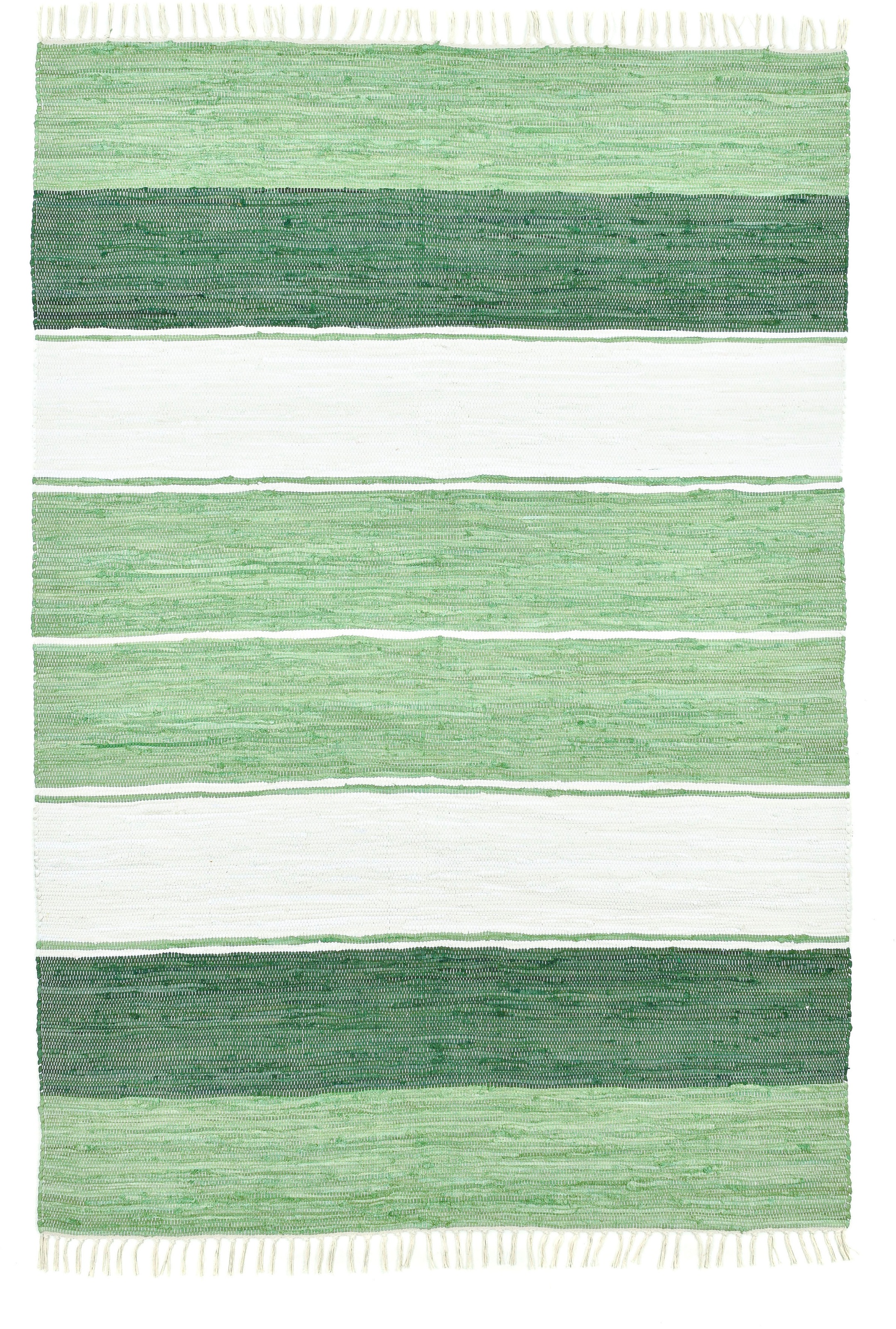 THEKO Teppich »Stripe Cotton«, rechteckig, 5 mm Höhe, Flachgewebe, gestreift, reine Baumwolle, handgewebt, mit Fransen