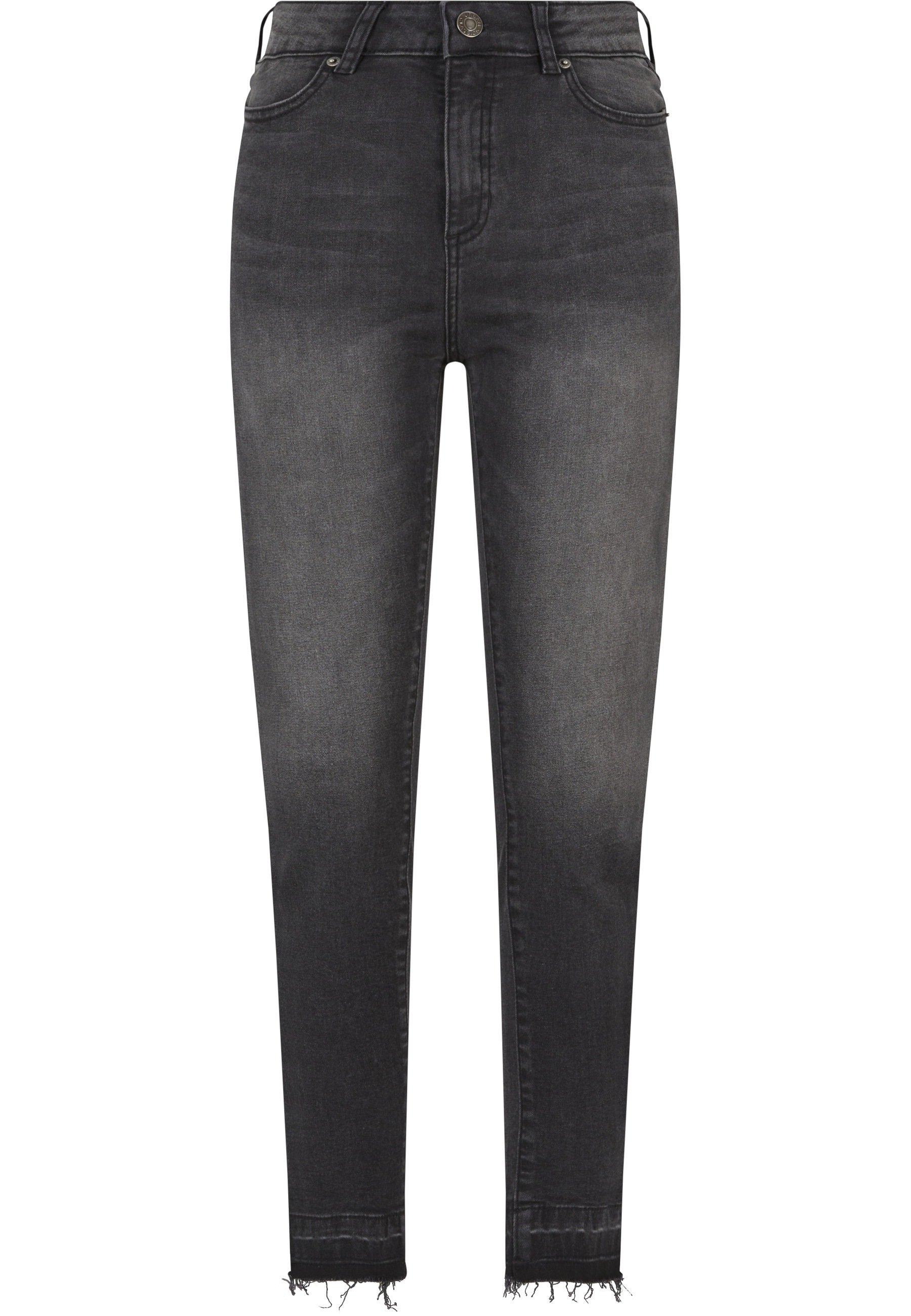 Urban Classics Jeans Taille Haute Skinny Open Hem Black Washed 36 Femme