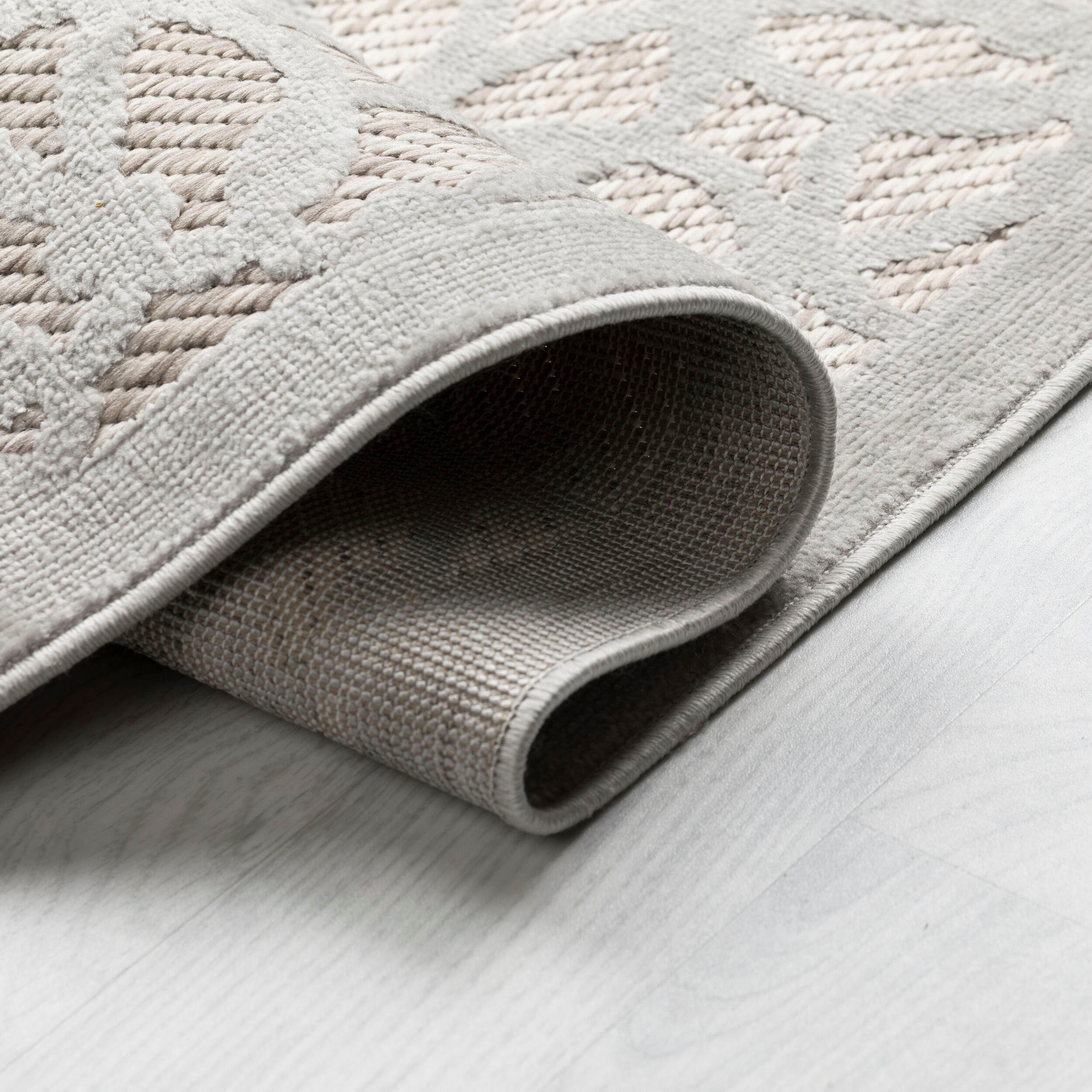 Teppich FLAIR RUGS "Argento", silber (silberfarben), B:80cm H:4mm L:150cm, Kunstfaser, Teppiche, Teppich, Geometrischer Innen- und Outdoor Teppich 3